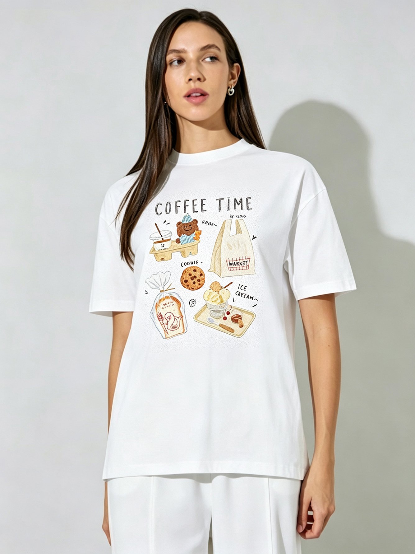 White Printed Round Neck Regular T-Shirt