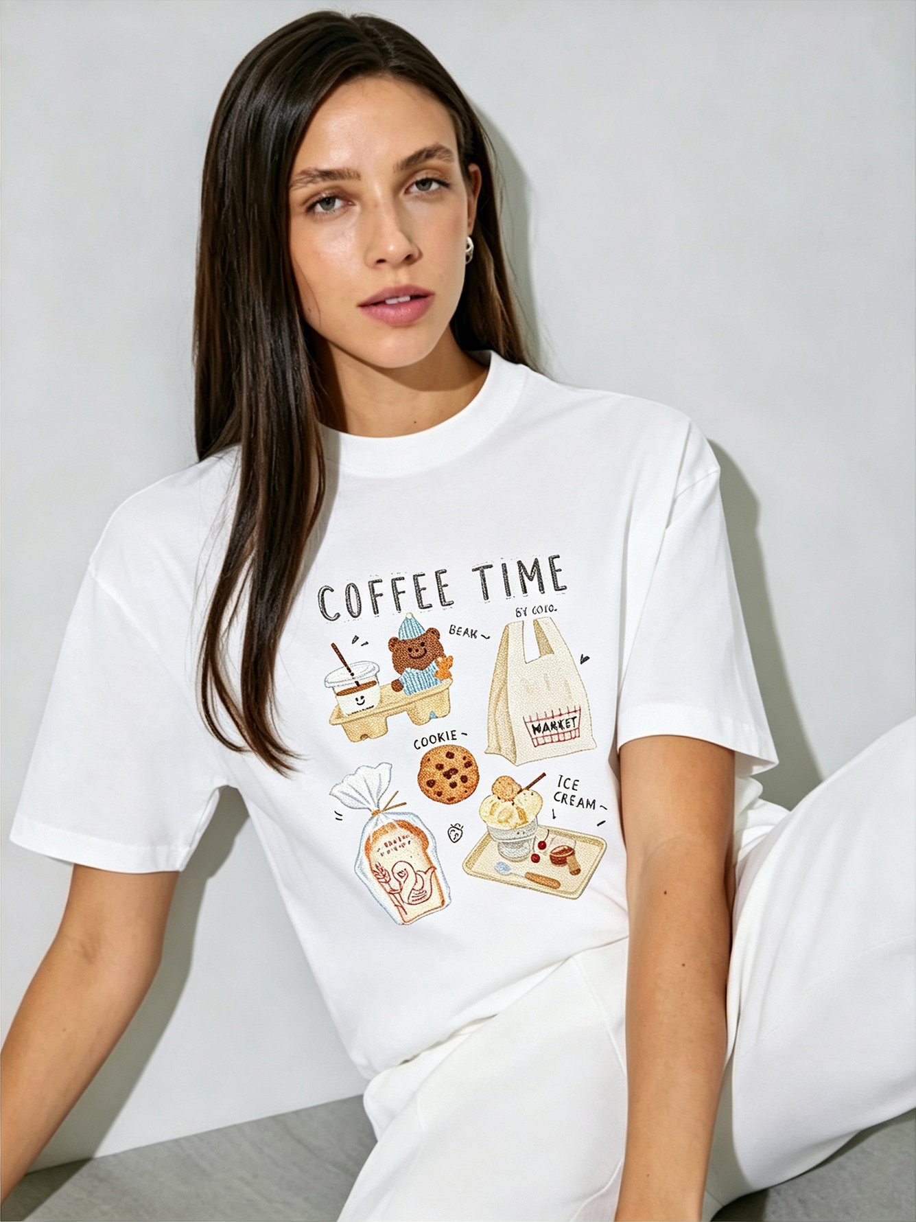 White Printed Round Neck Regular T-Shirt