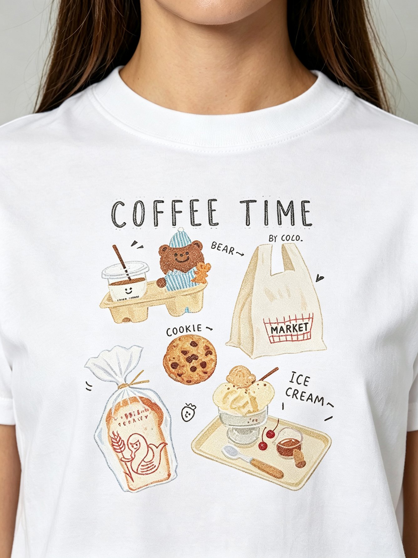White Printed Round Neck Regular T-Shirt