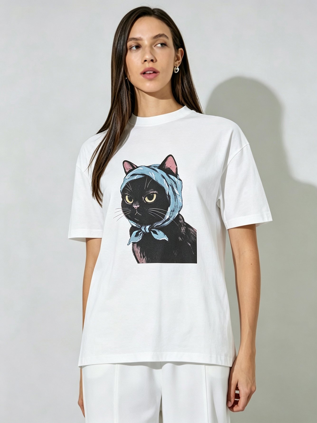 White Printed Round Neck Regular T-Shirt
