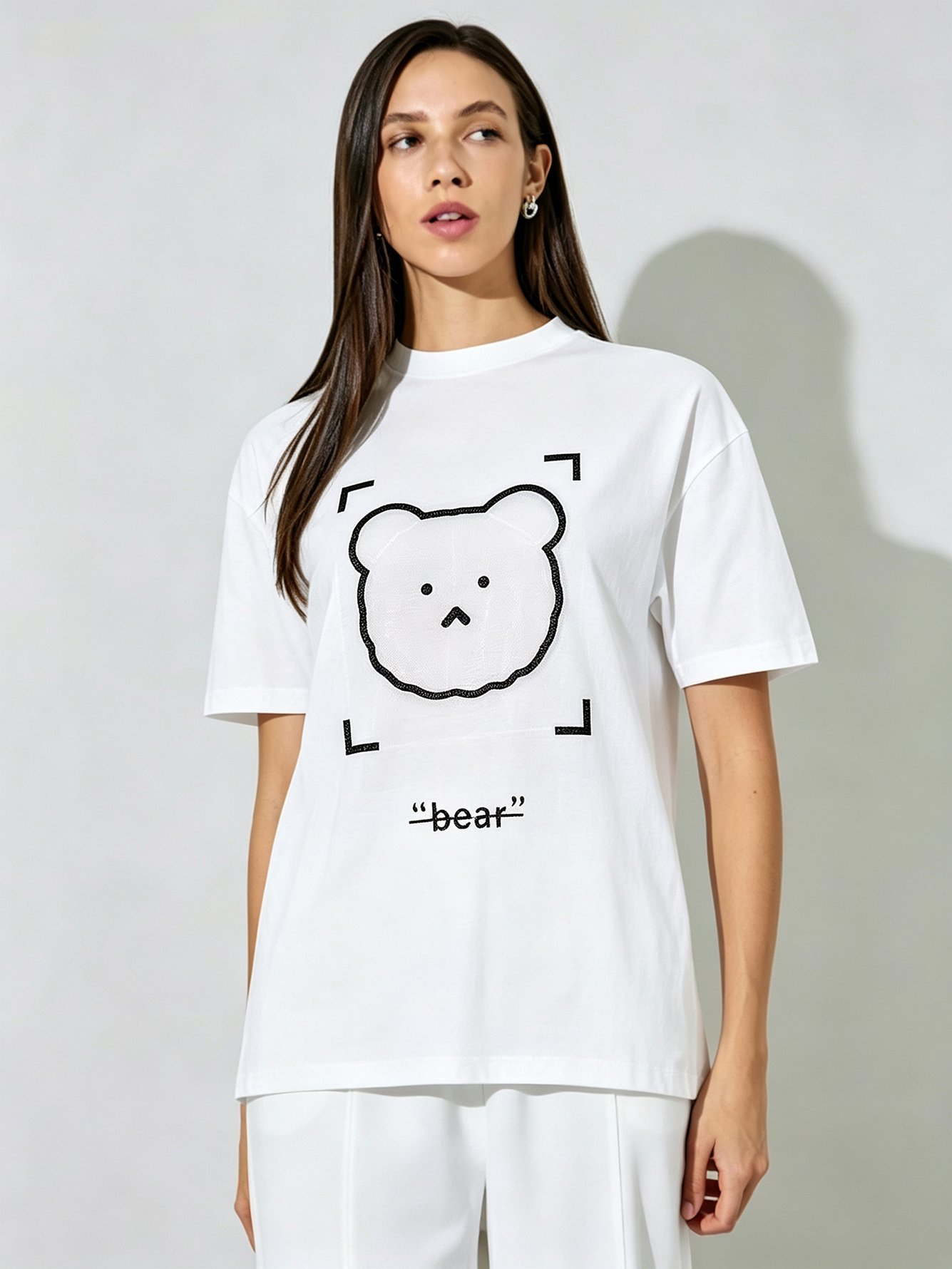 White Printed Round Neck Regular T-Shirt