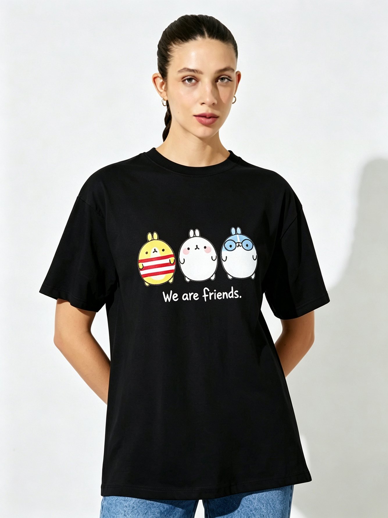 Black Printed Round Neck Regular T-Shirt