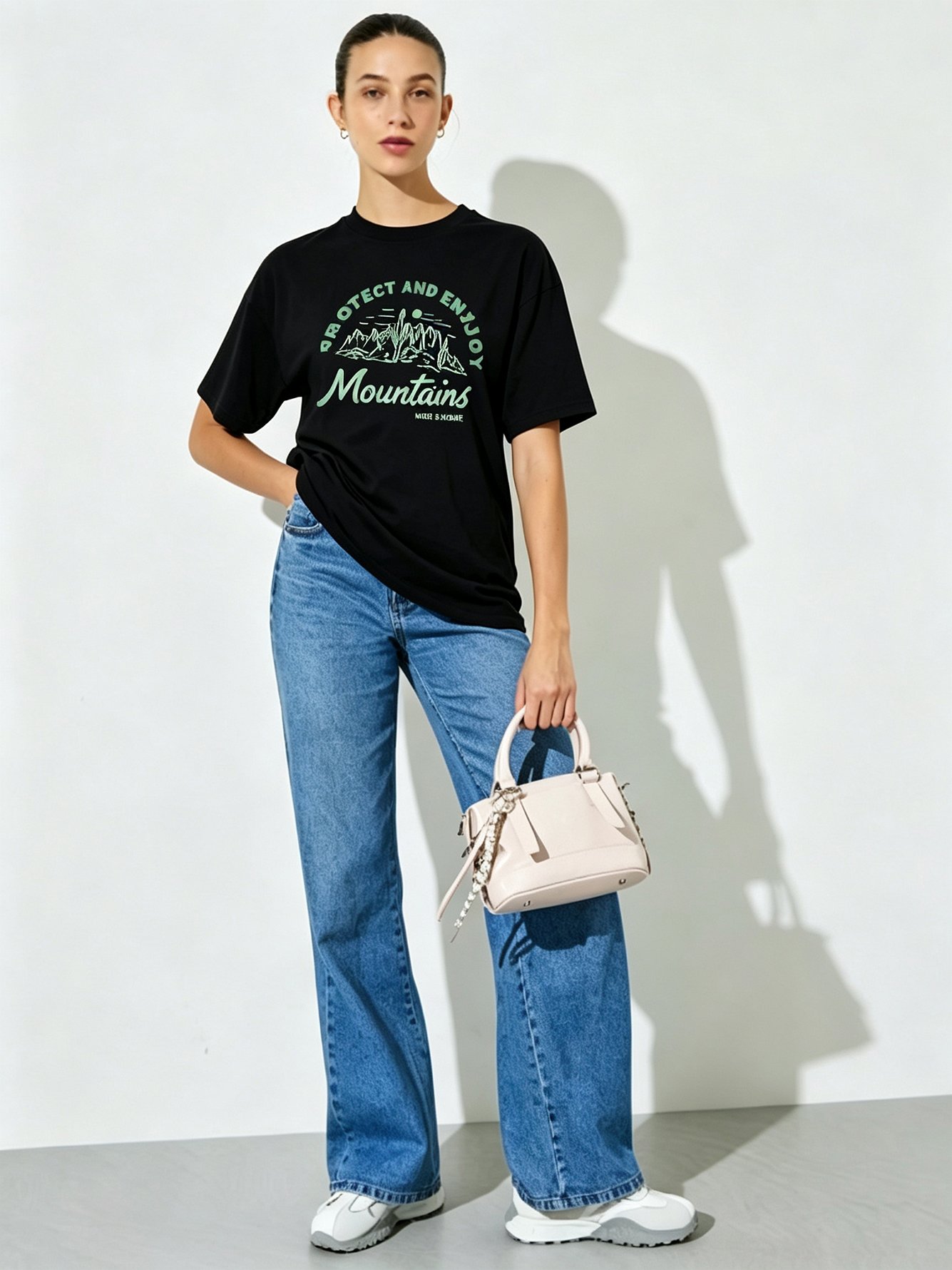 Black Printed Round Neck Regular T-Shirt