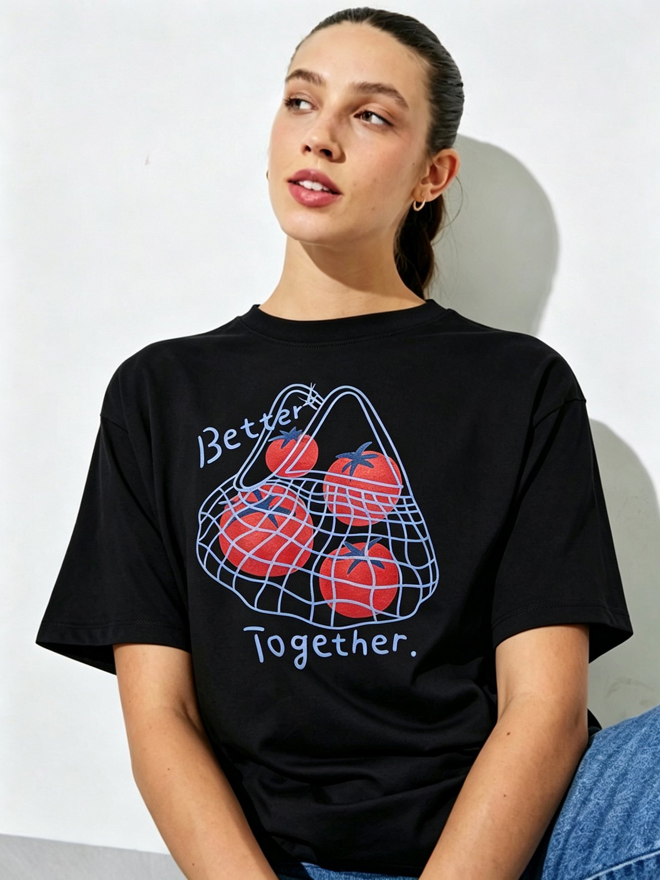 Black Printed Round Neck Regular T-Shirt