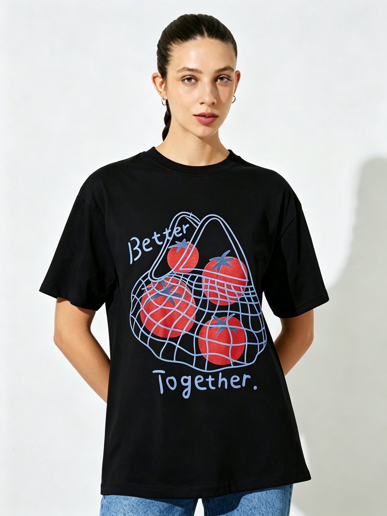 Black Printed Round Neck Regular T-Shirt