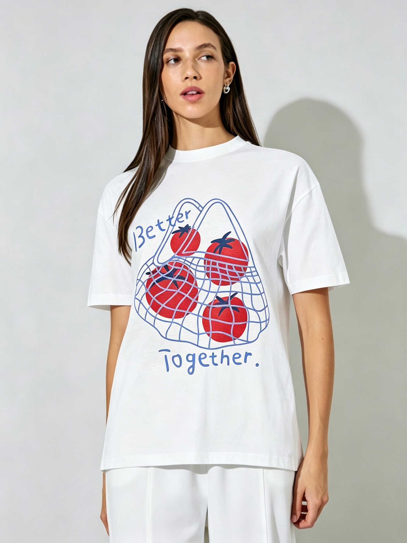 White Printed Round Neck Regular T-Shirt