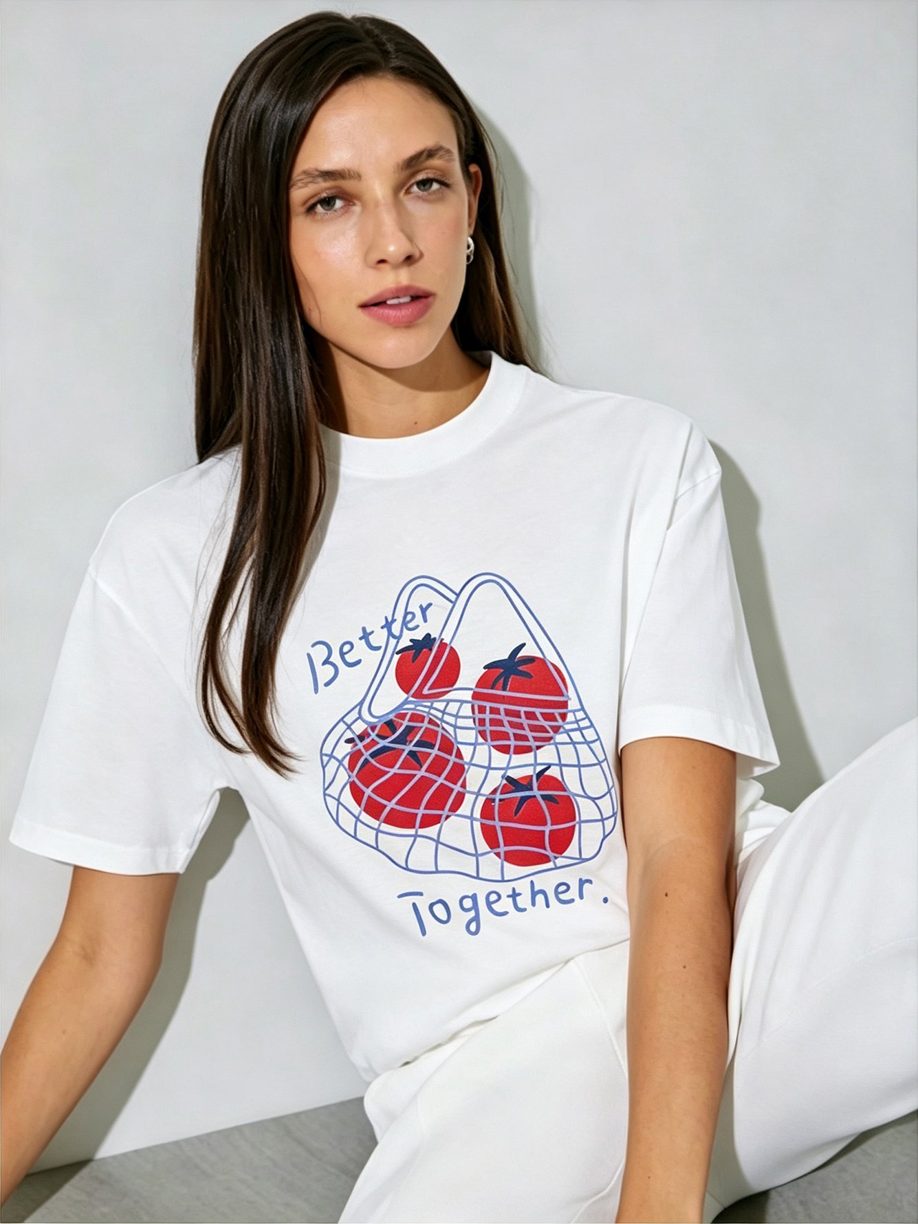 White Printed Round Neck Regular T-Shirt