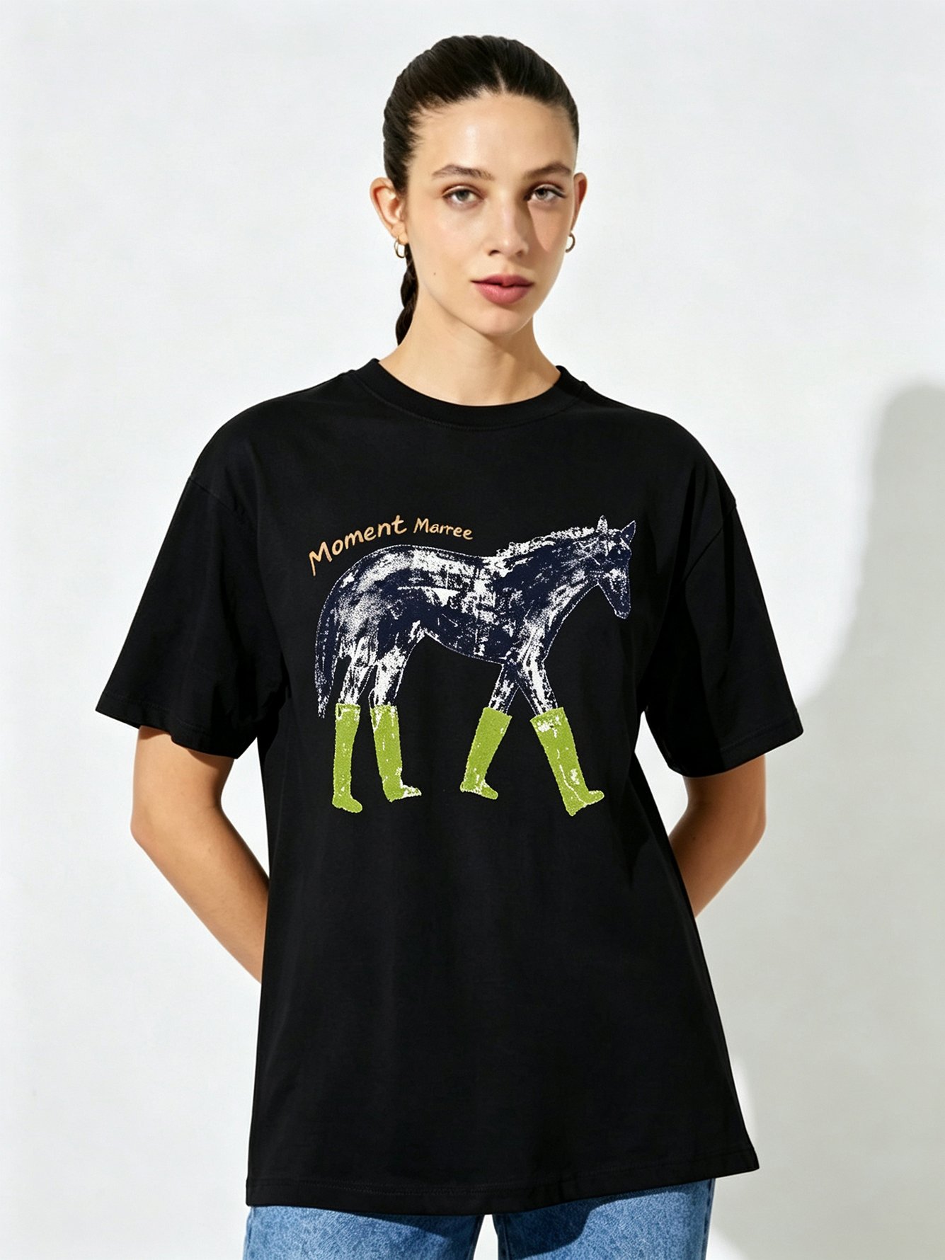 Black Printed Round Neck Regular T-Shirt