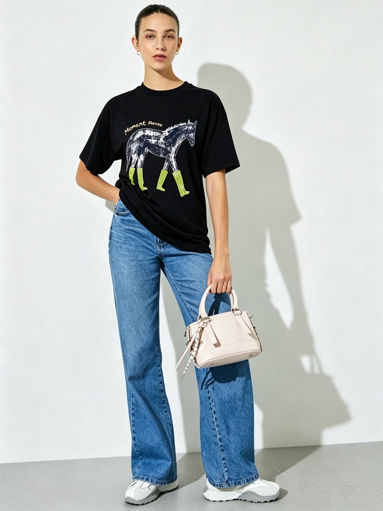 Black Printed Round Neck Regular T-Shirt