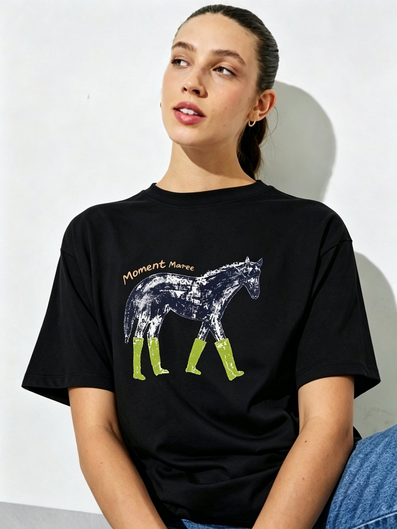 Black Printed Round Neck Regular T-Shirt