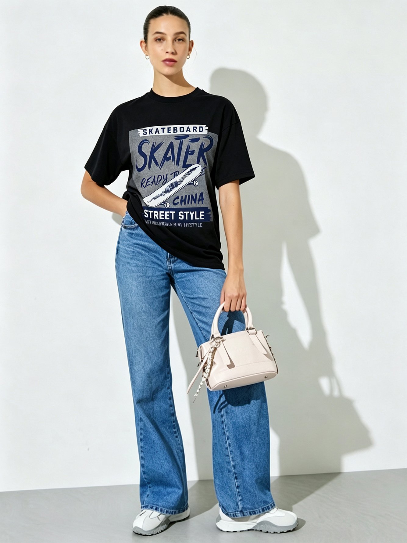 Black Printed Round Neck Regular T-Shirt