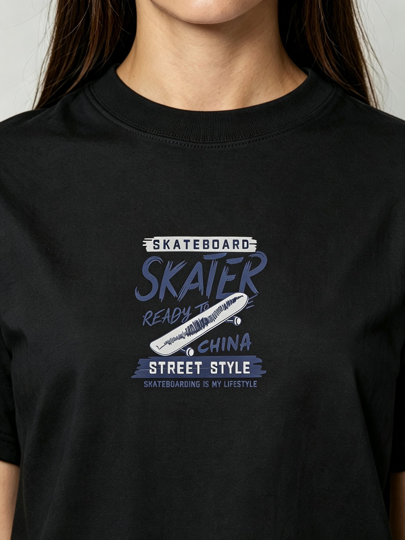 Black Printed Round Neck Regular T-Shirt