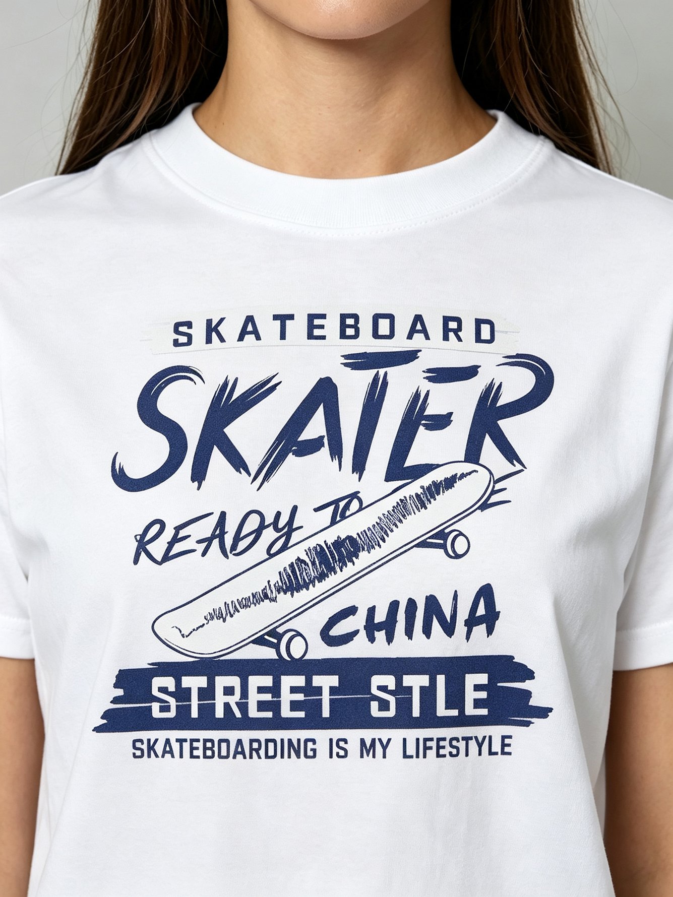 White Printed Round Neck Regular T-Shirt
