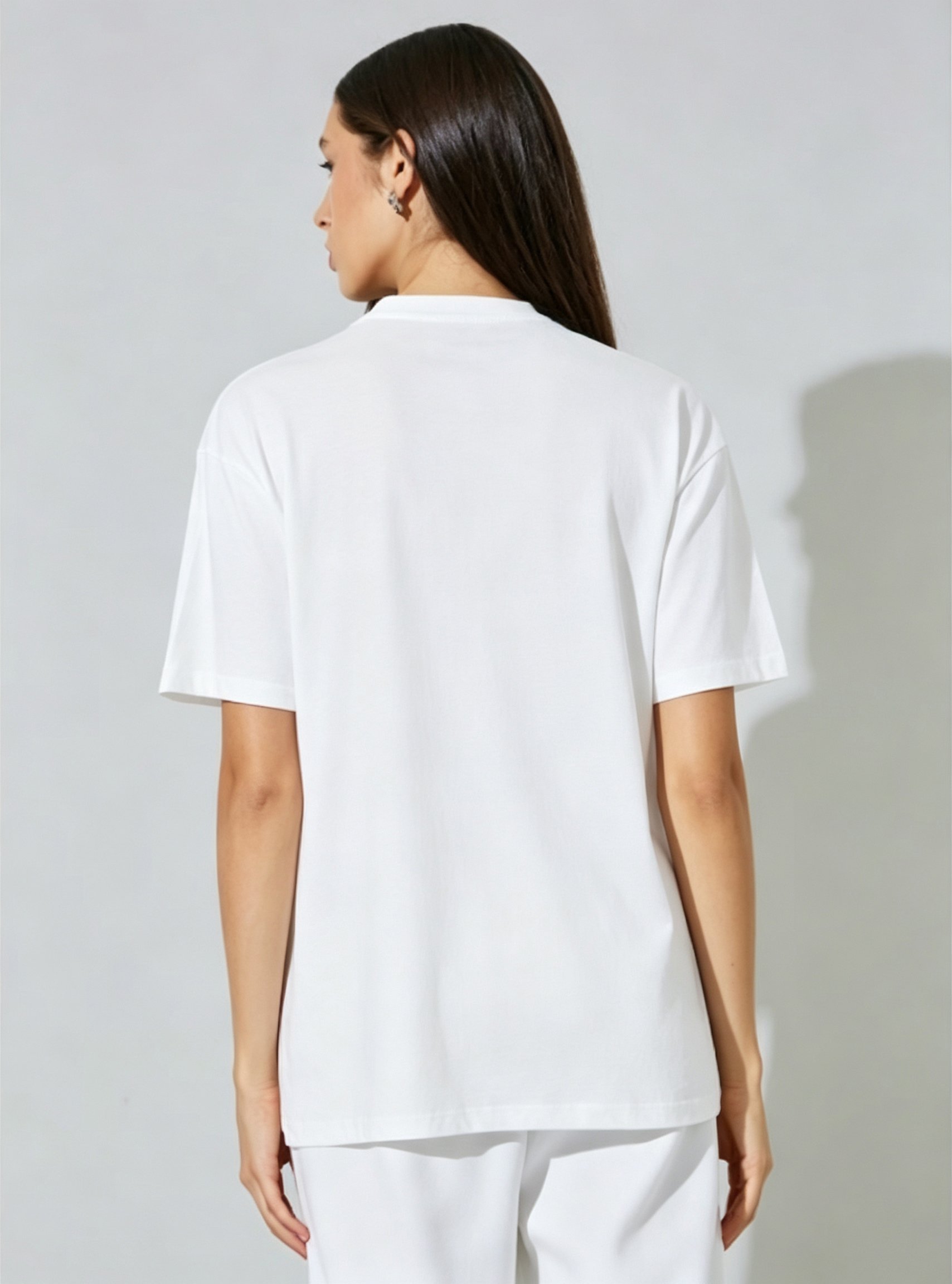White Printed Round Neck Regular T-Shirt