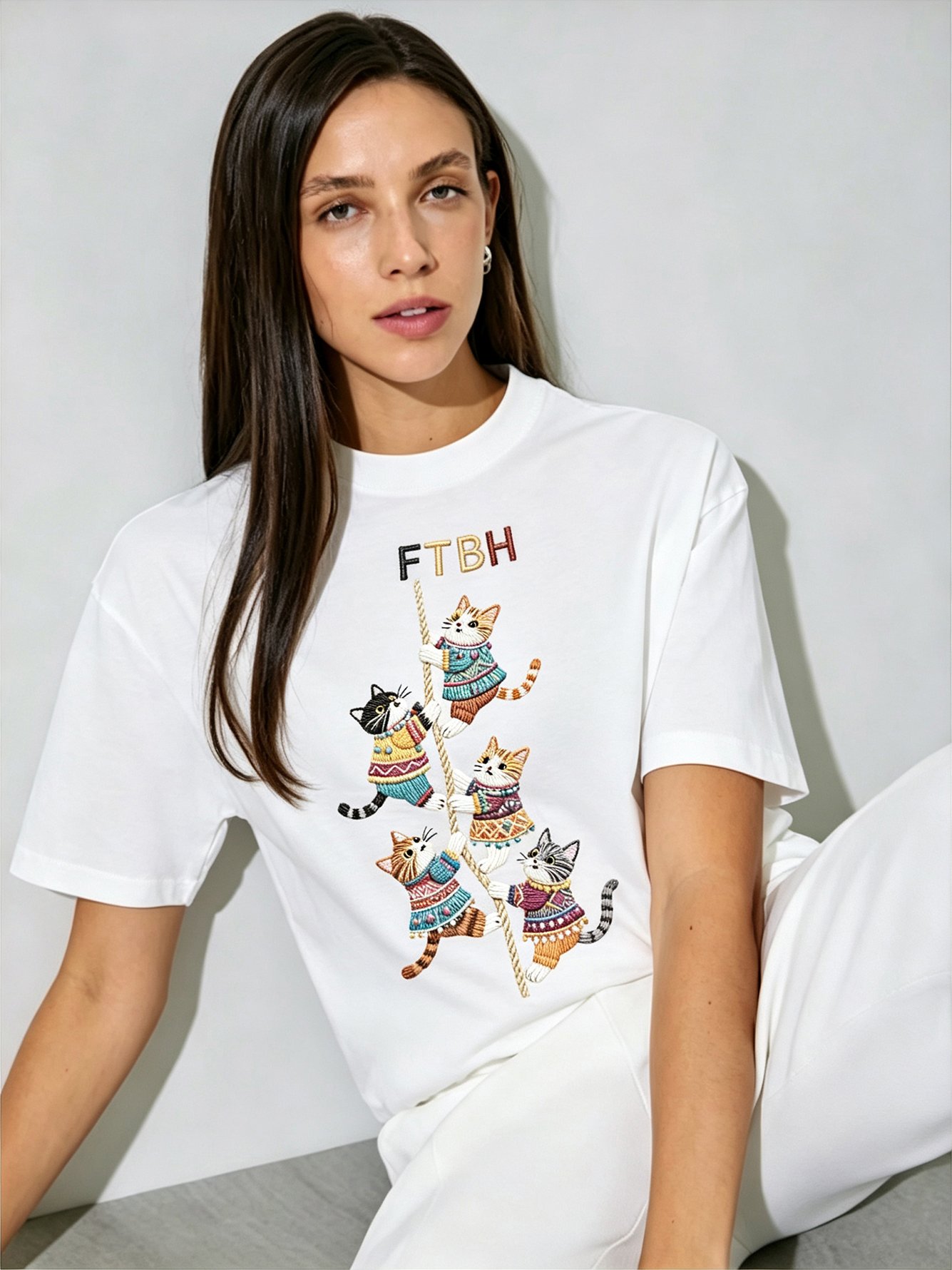 White Printed Round Neck Regular T-Shirt