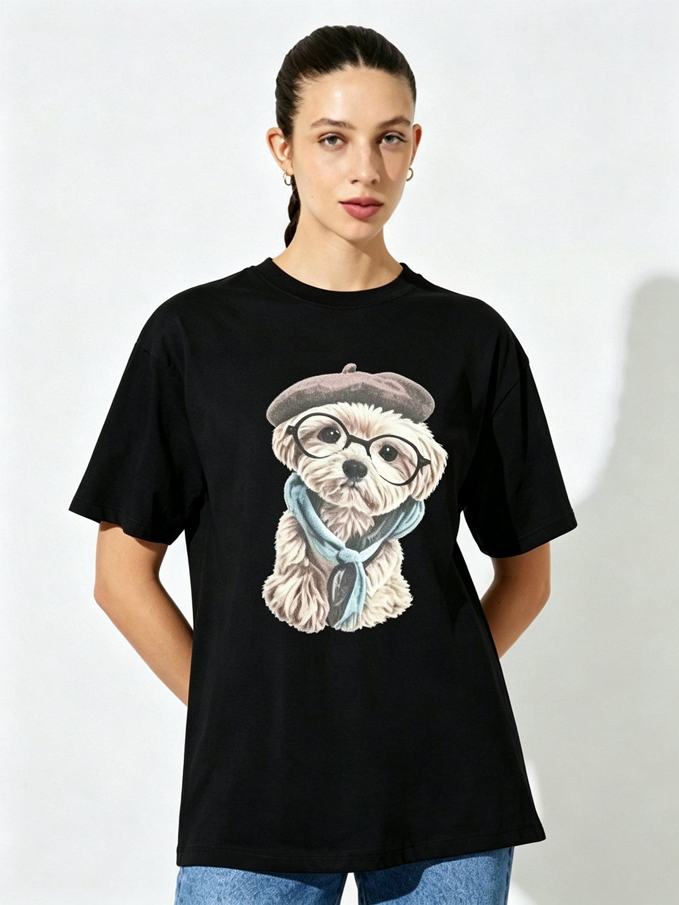 Black Printed Round Neck Regular T-Shirt