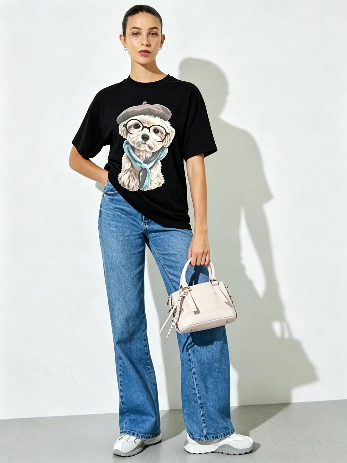 Black Printed Round Neck Regular T-Shirt