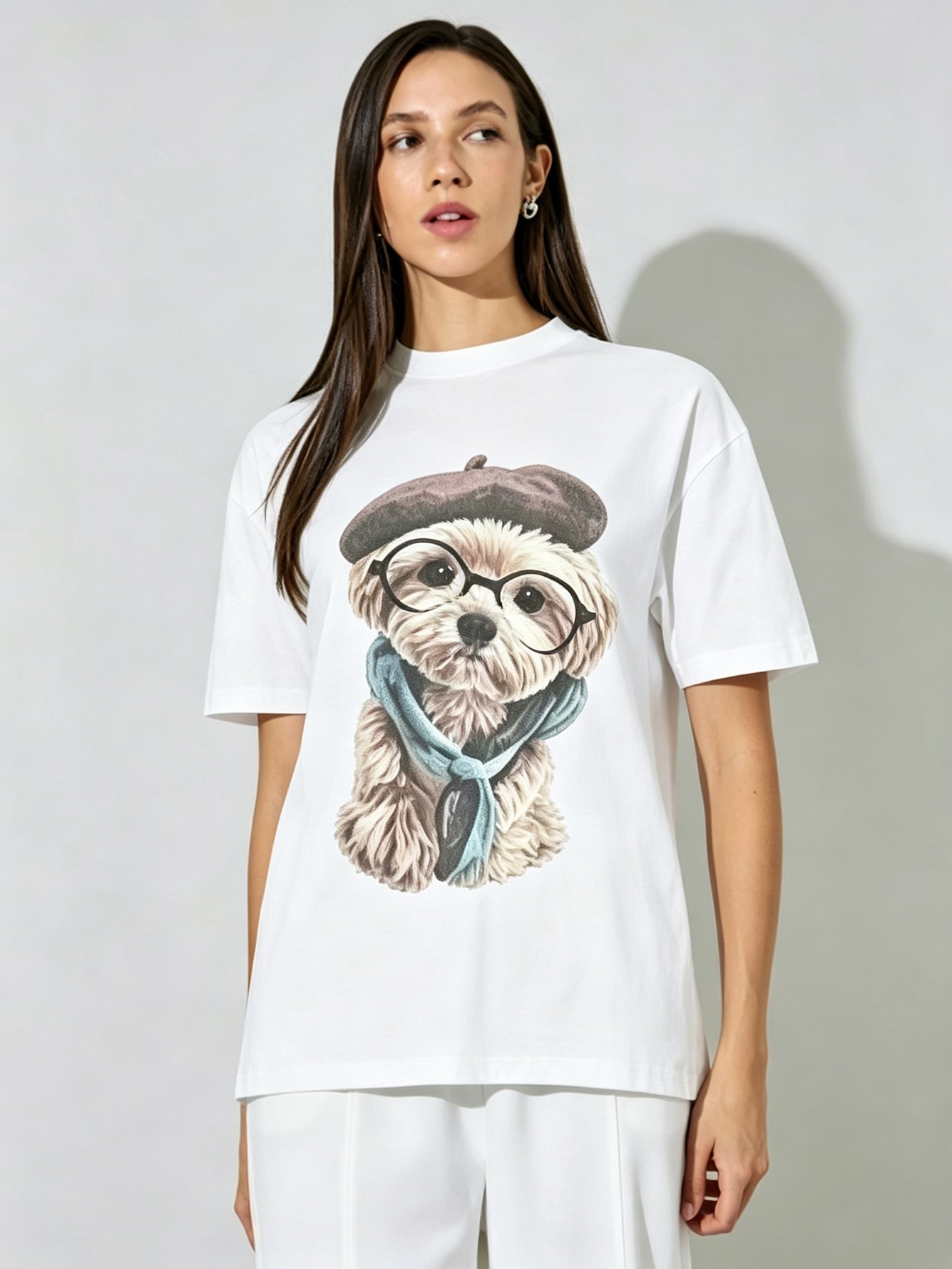 White Printed Round Neck Regular T-Shirt