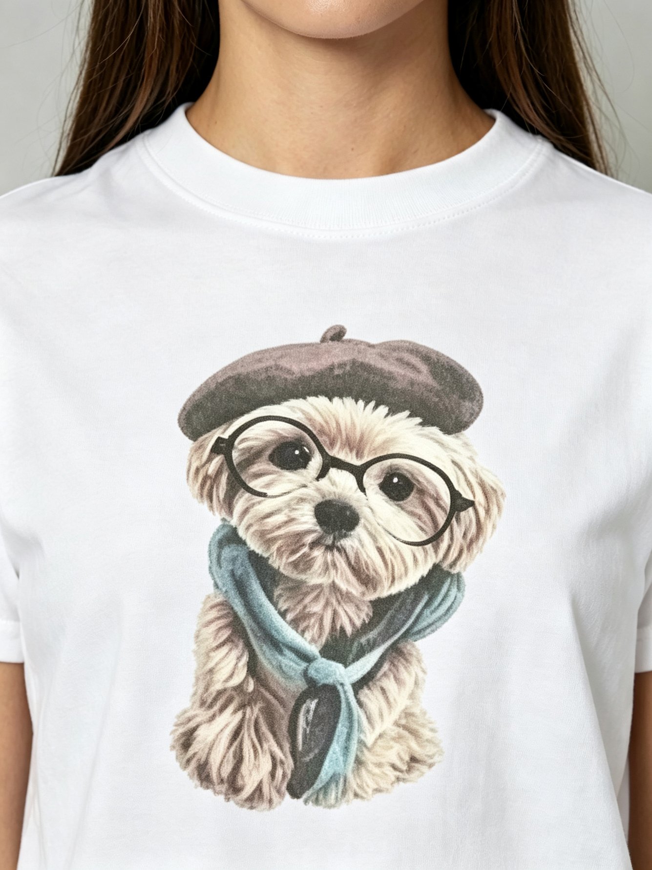White Printed Round Neck Regular T-Shirt
