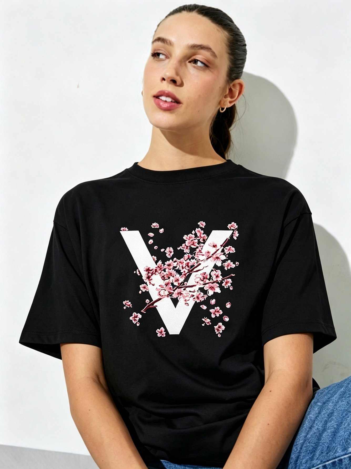 Black Printed Round Neck Regular T-Shirt