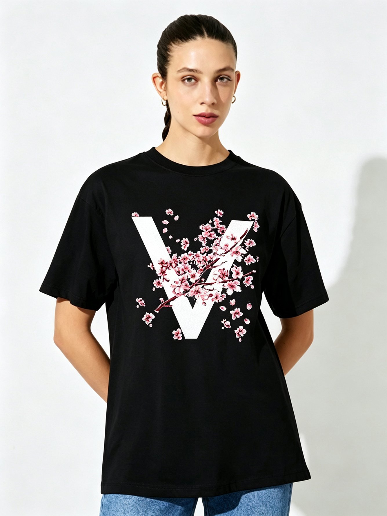 Black Printed Round Neck Regular T-Shirt
