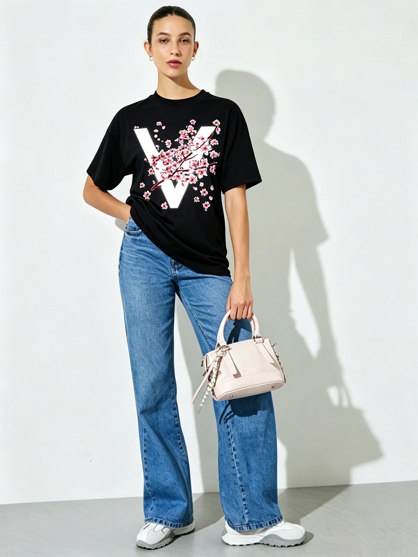 Black Printed Round Neck Regular T-Shirt