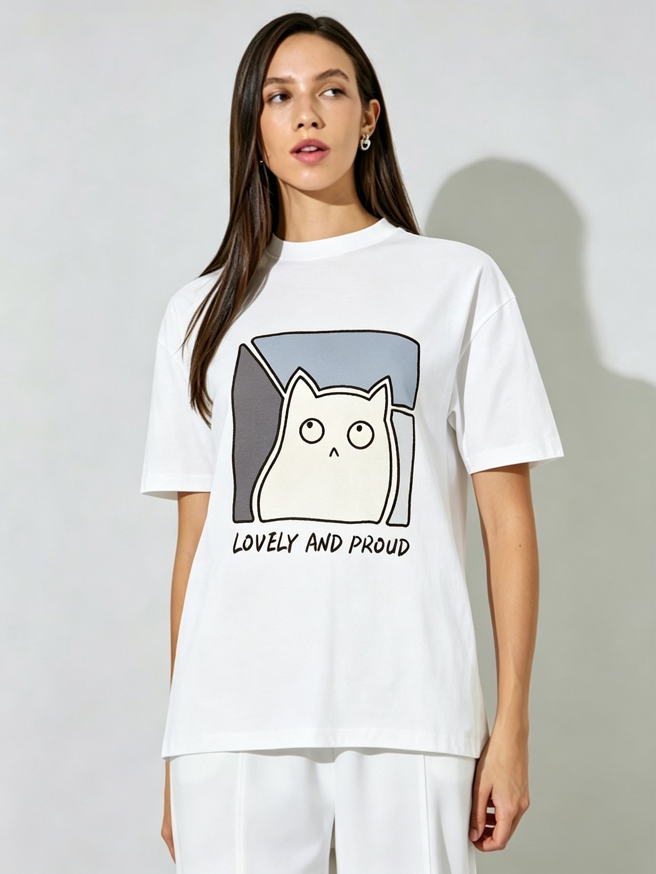 White Printed Round Neck Regular T-Shirt