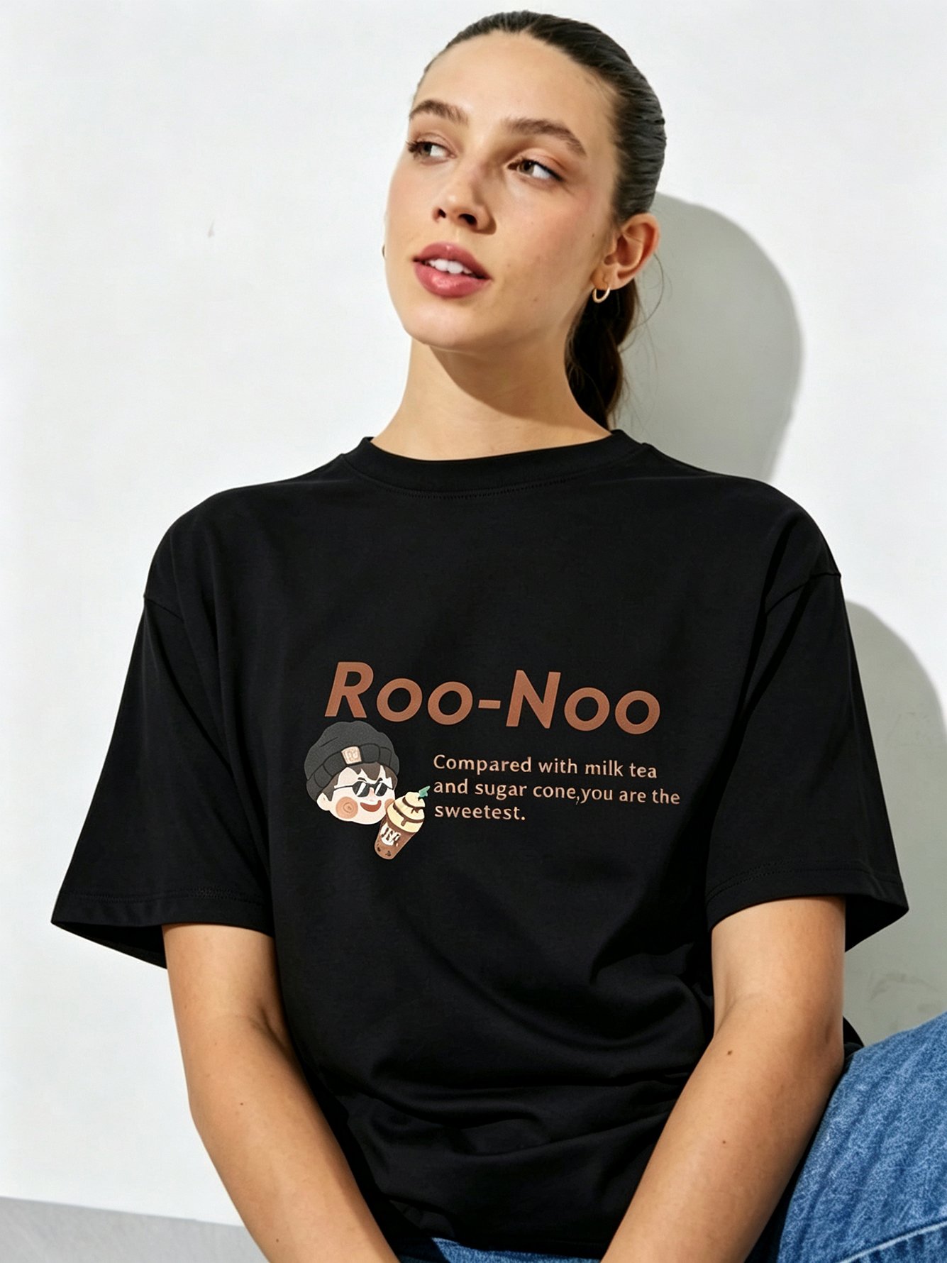 Black Printed Round Neck Regular T-Shirt