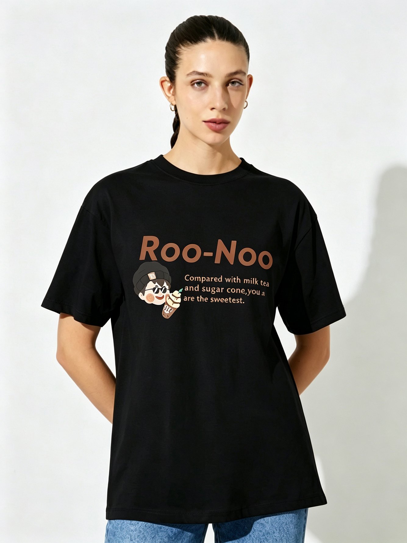 Black Printed Round Neck Regular T-Shirt