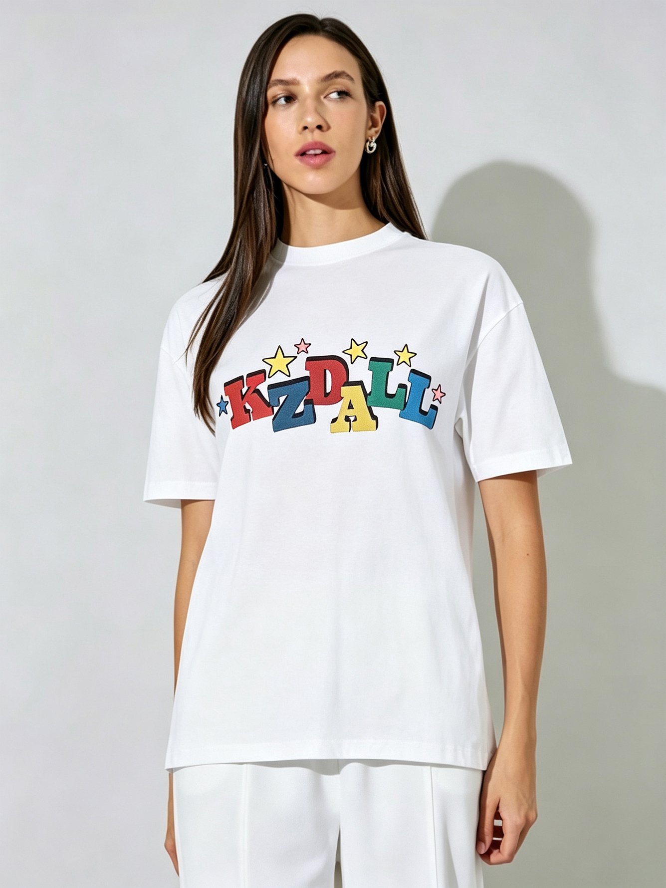 White Printed Round Neck Regular T-Shirt