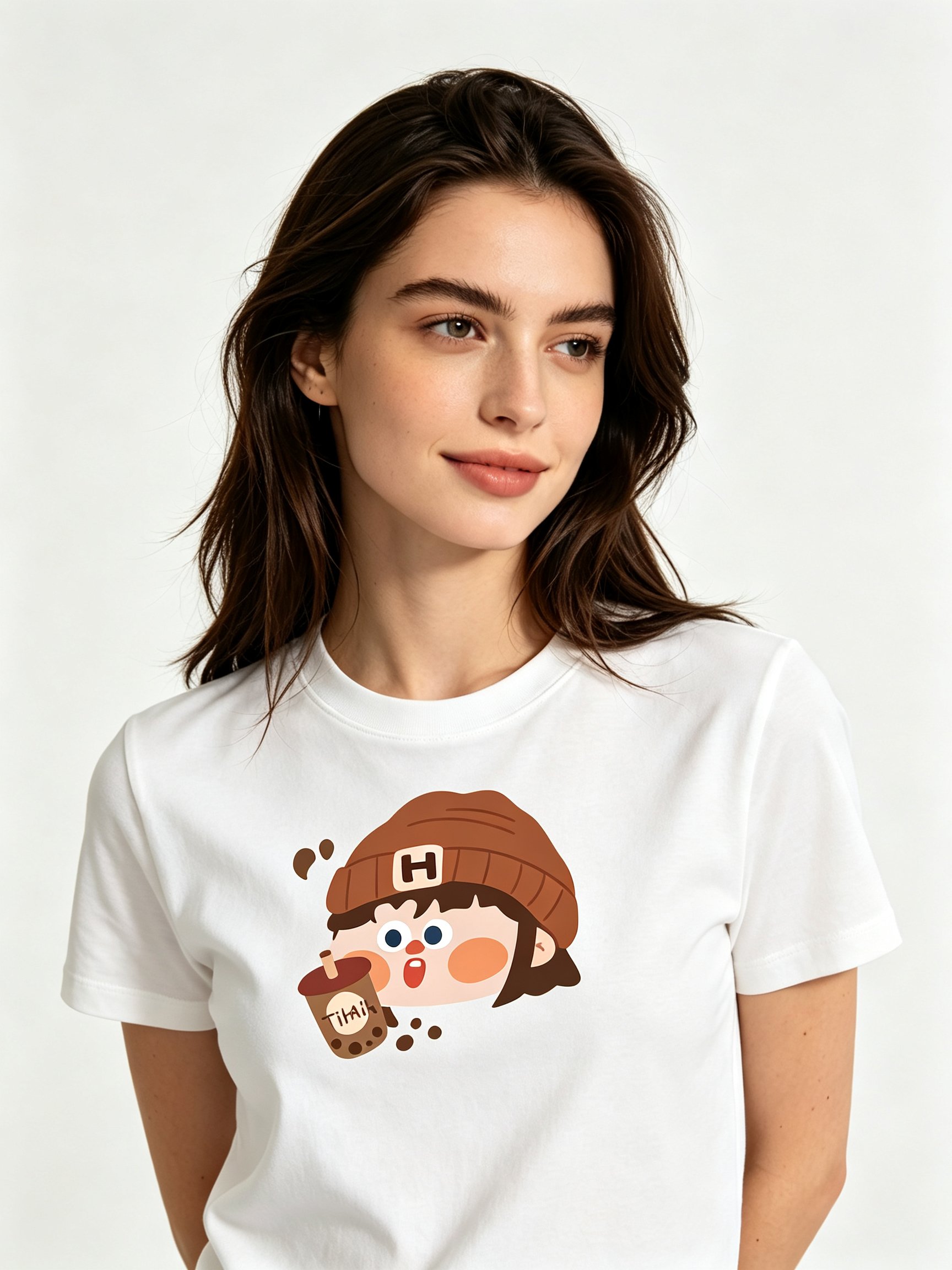 White Printed Round Neck Regular T-Shirt