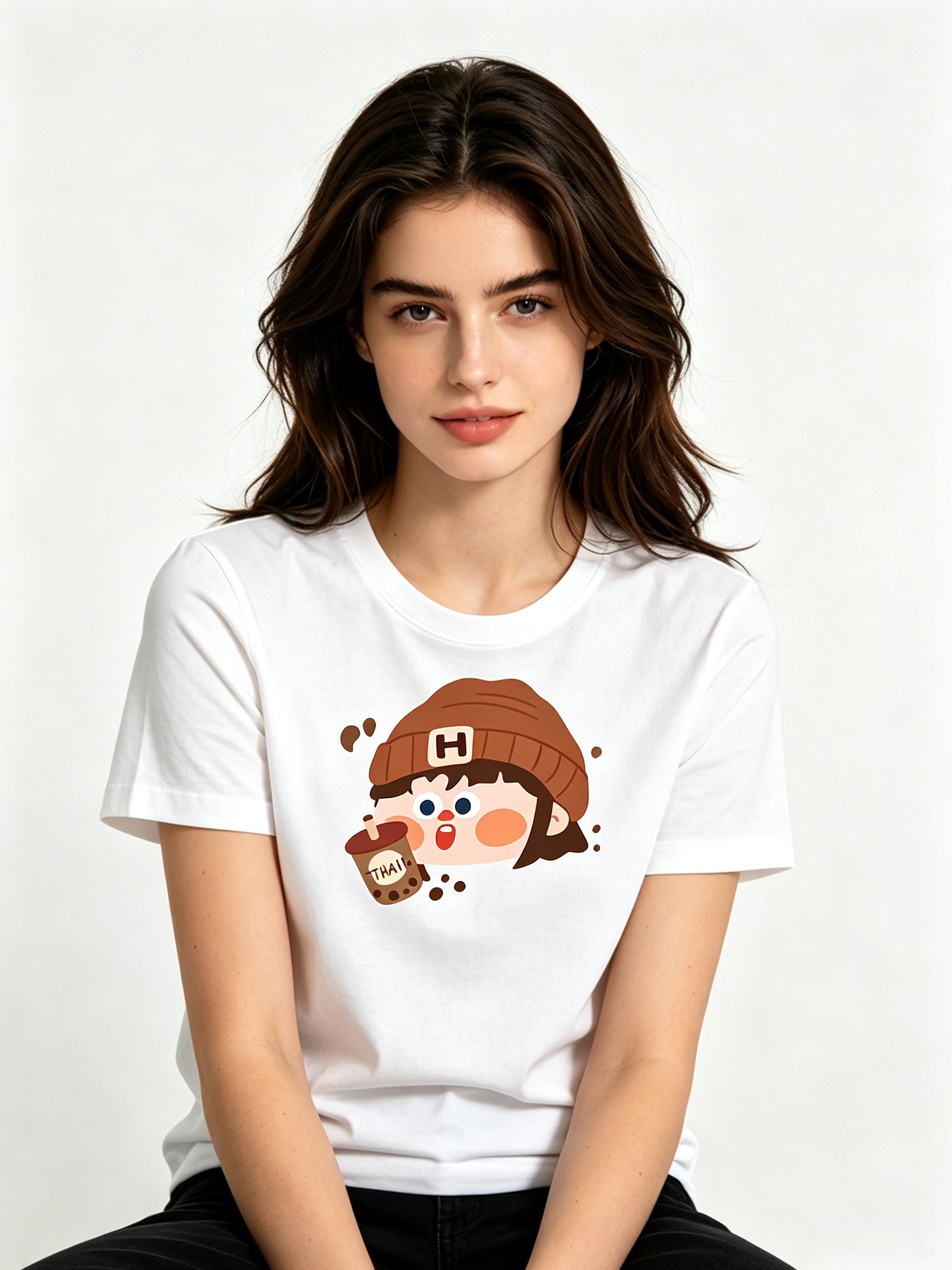 White Printed Round Neck Regular T-Shirt