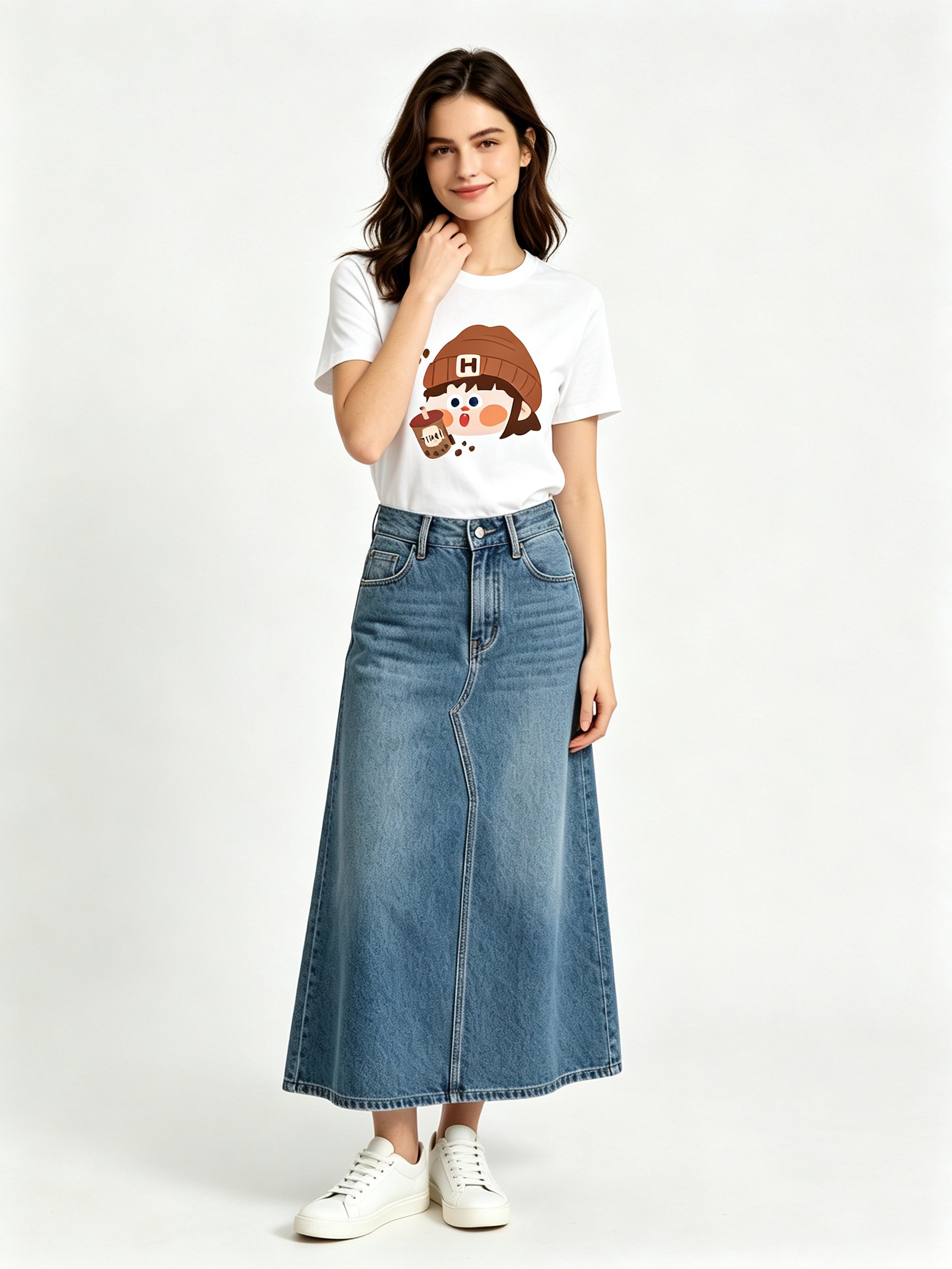 White Printed Round Neck Regular T-Shirt