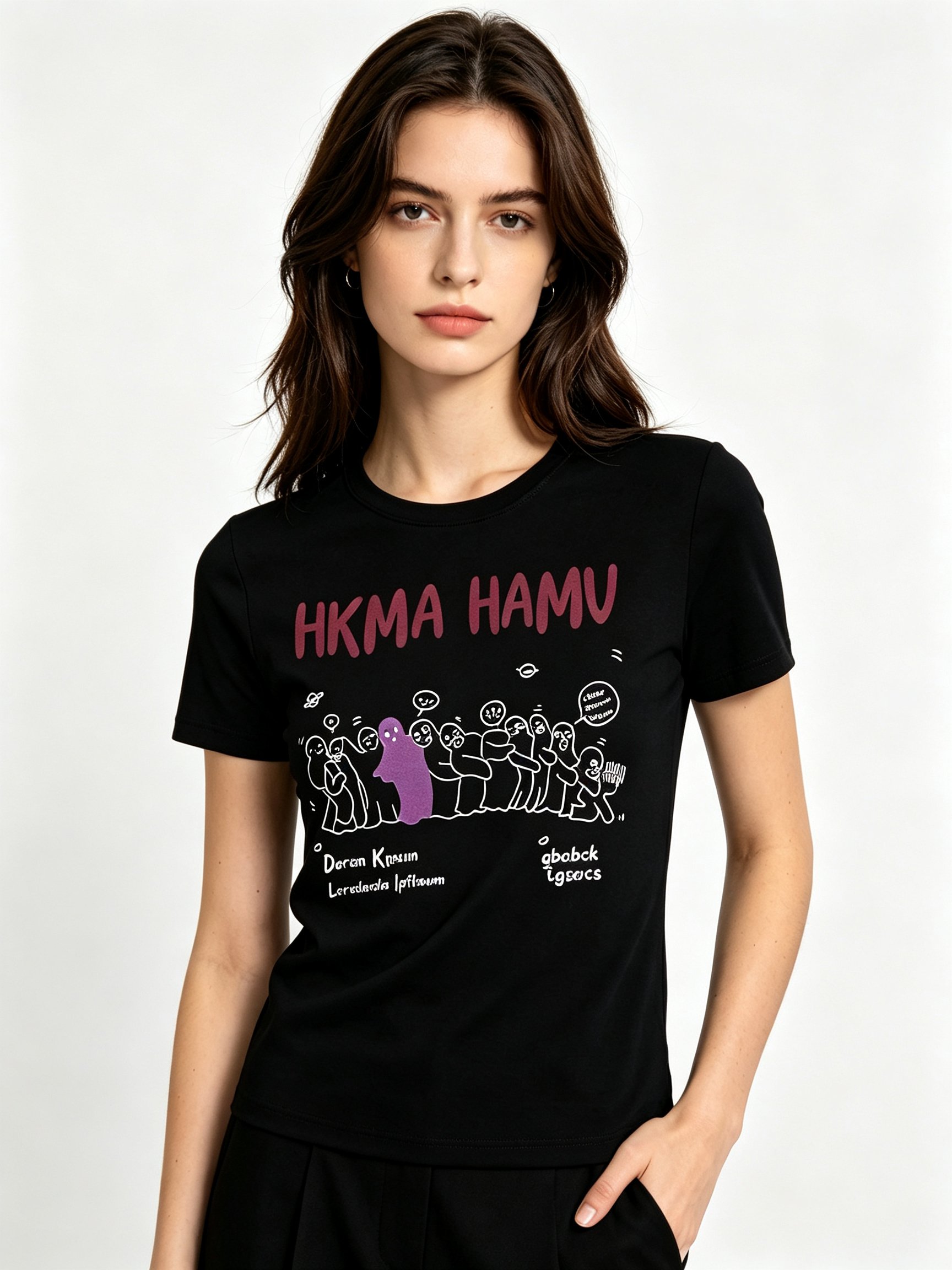 Black Printed Round Neck Regular T-Shirt
