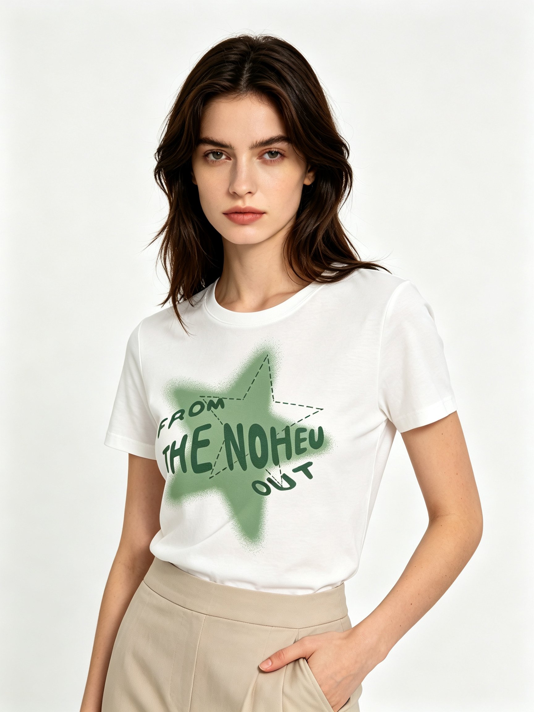 White Printed Round Neck Regular T-Shirt