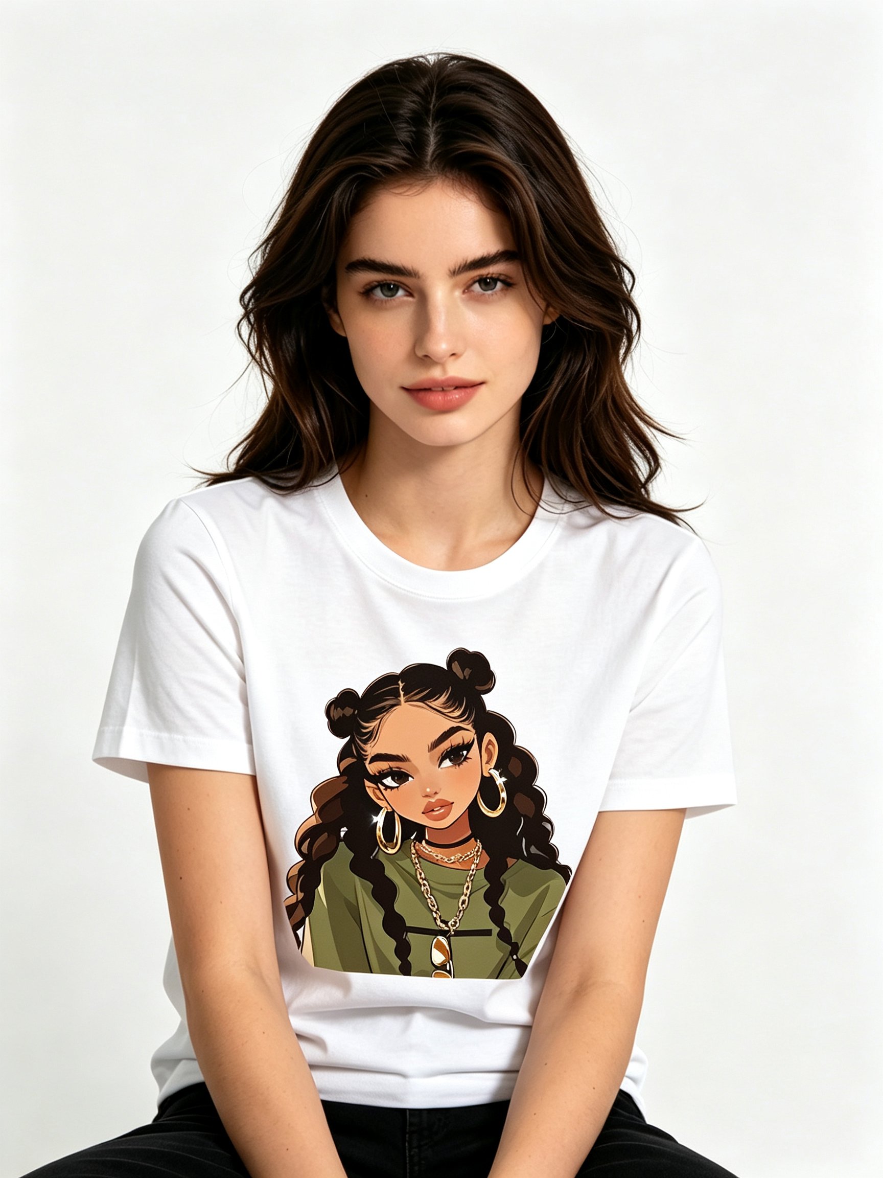 White Printed Round Neck Regular T-Shirt