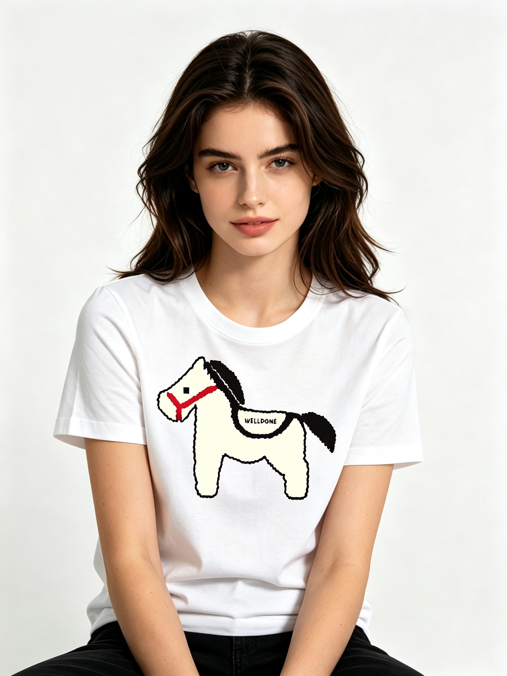 White Printed Round Neck Regular T-Shirt