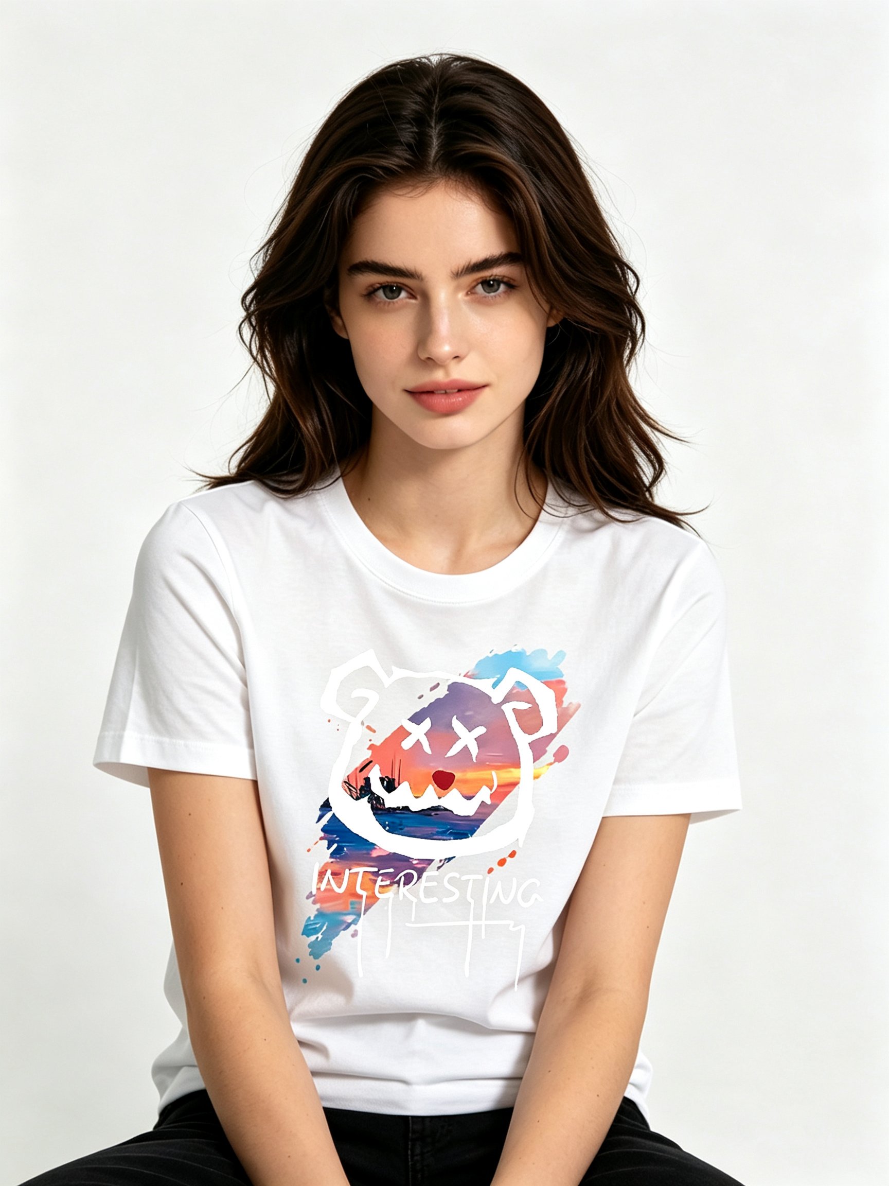 White Printed Round Neck Regular T-Shirt