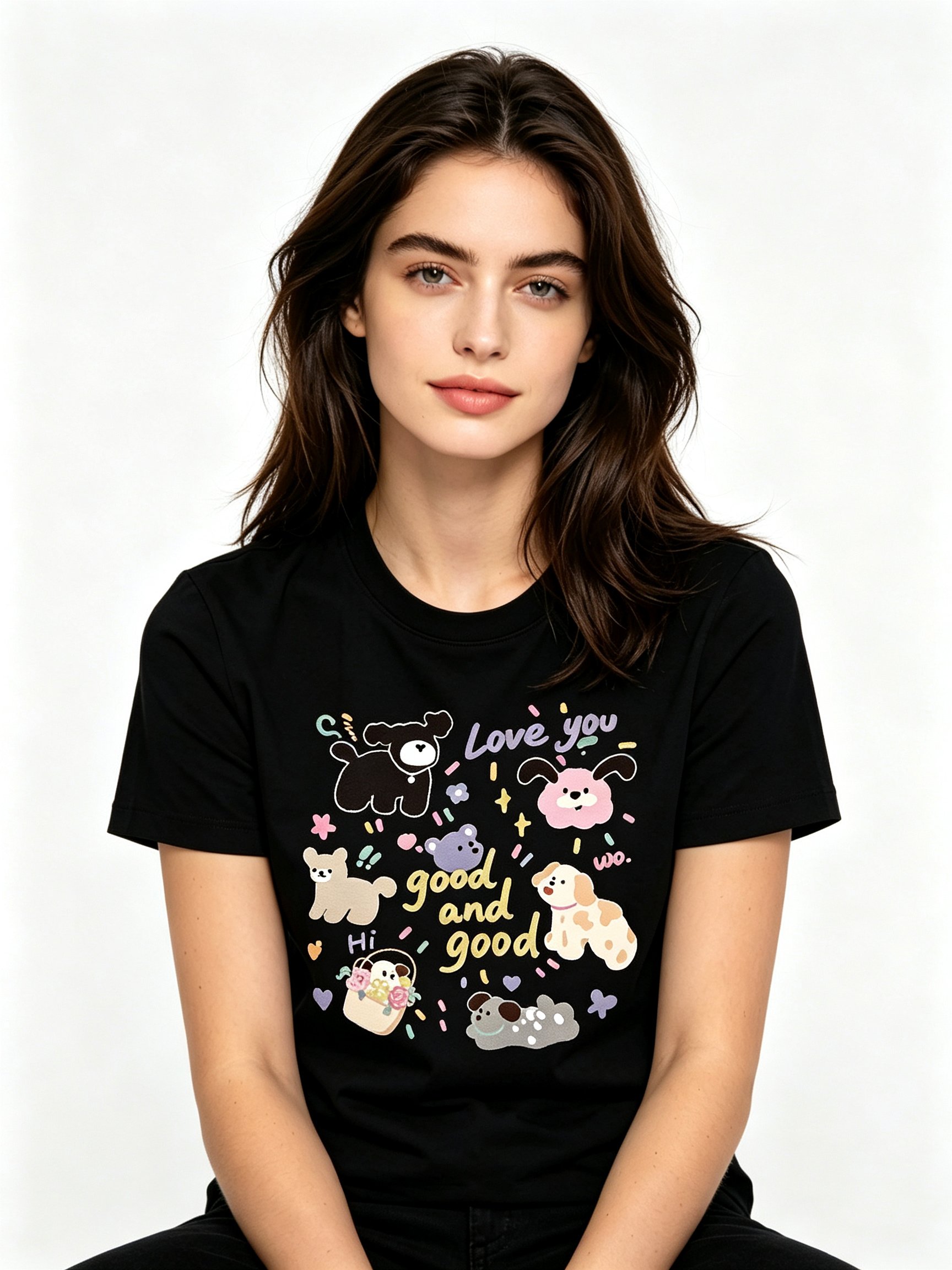 Black Printed Round Neck Regular T-Shirt