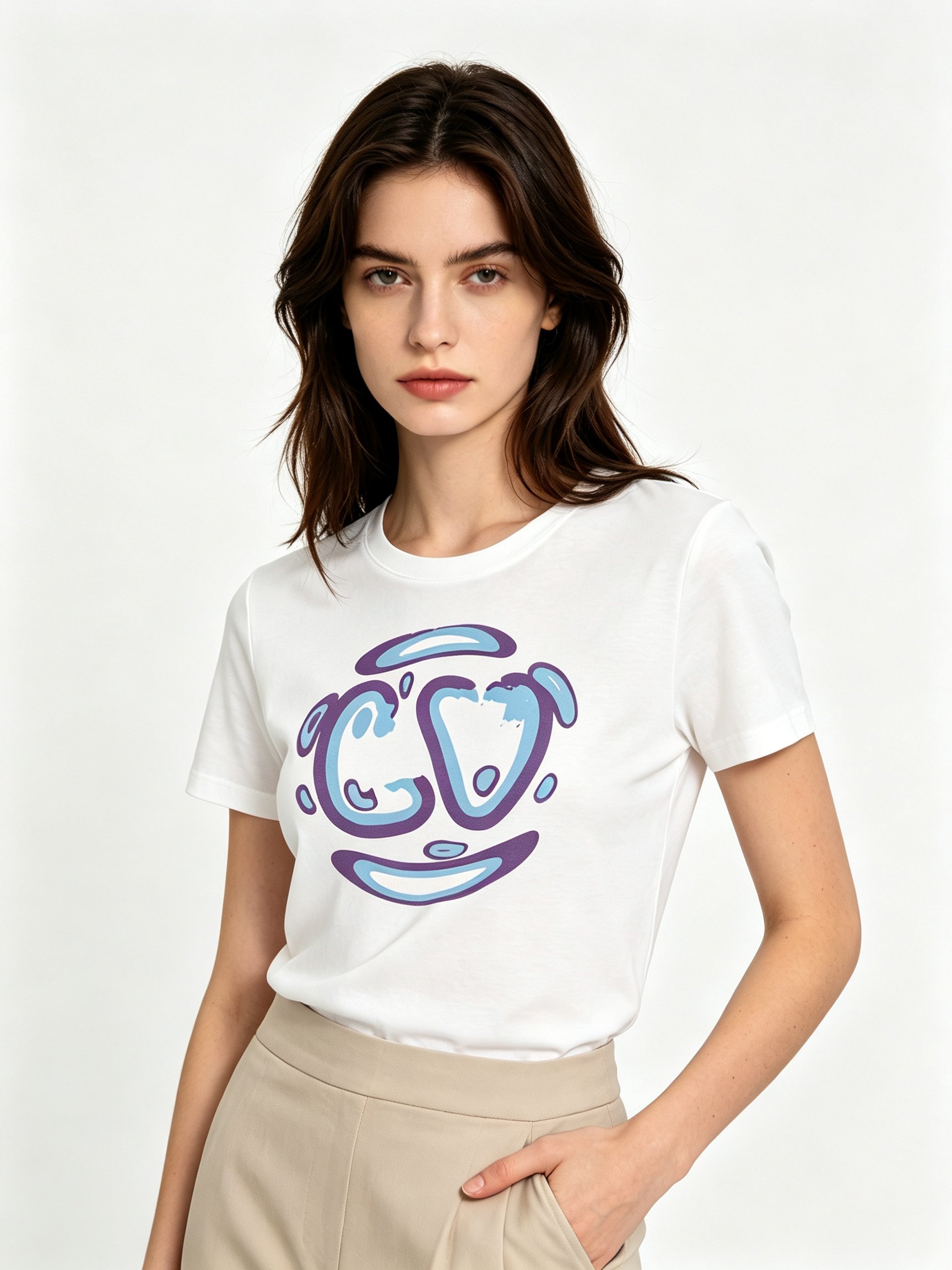 White Printed Round Neck Regular T-Shirt