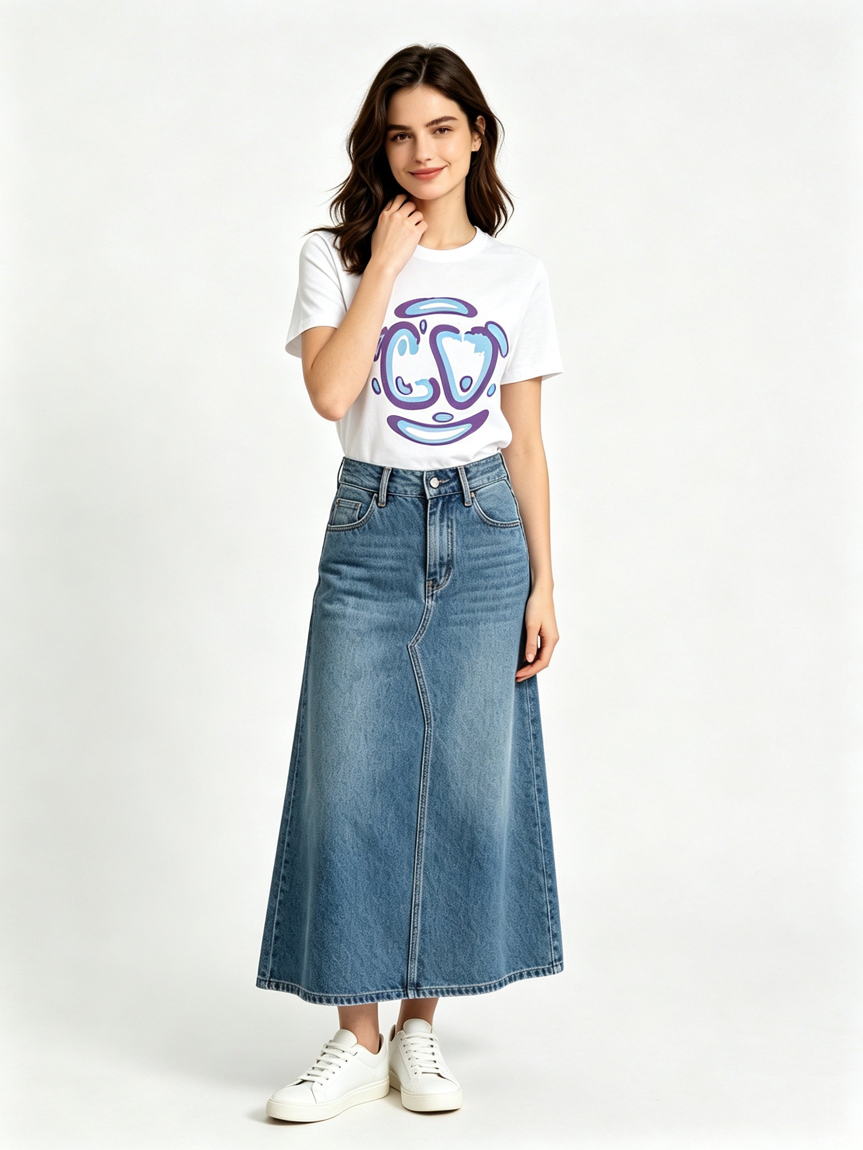 White Printed Round Neck Regular T-Shirt
