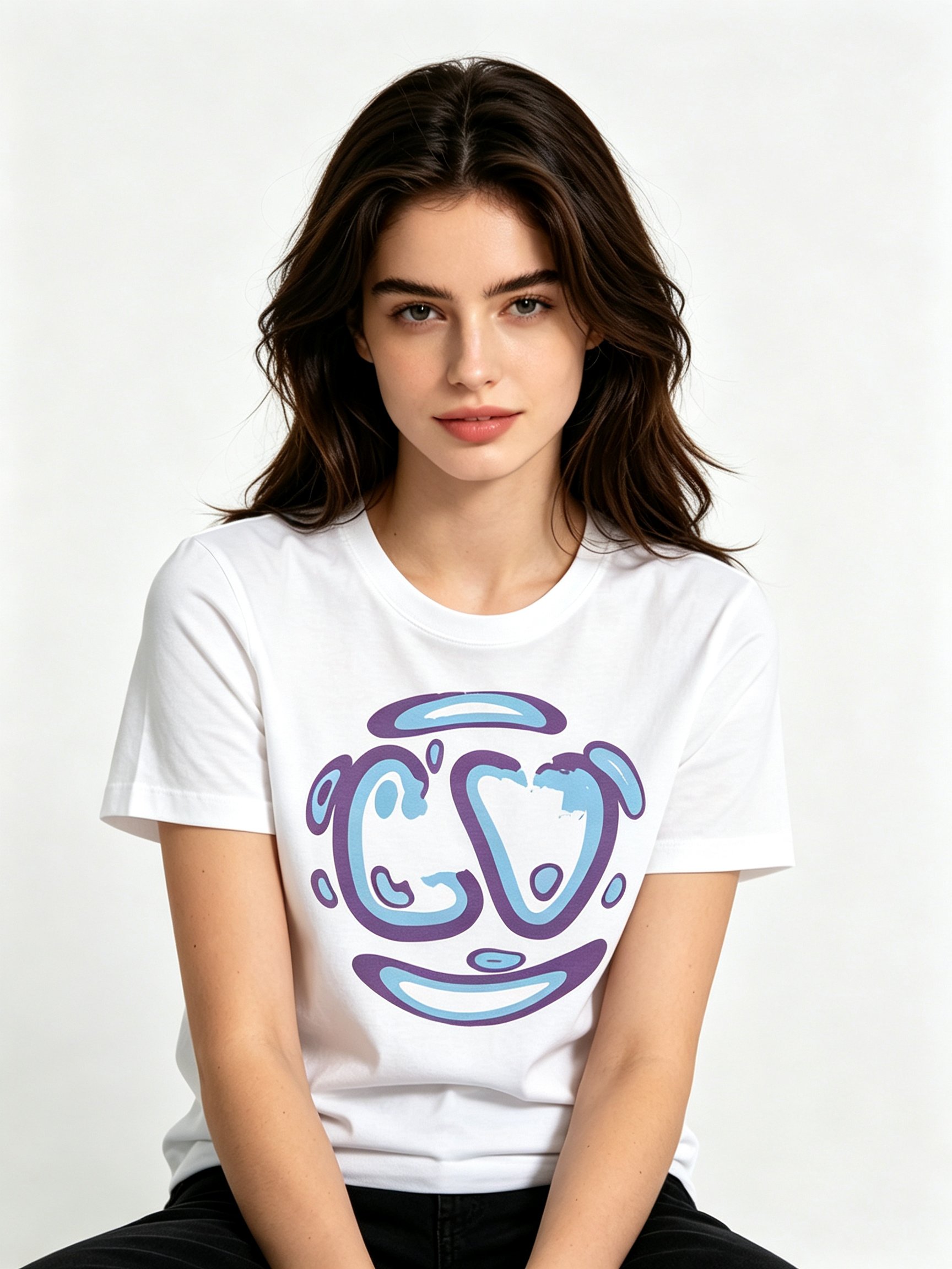 White Printed Round Neck Regular T-Shirt