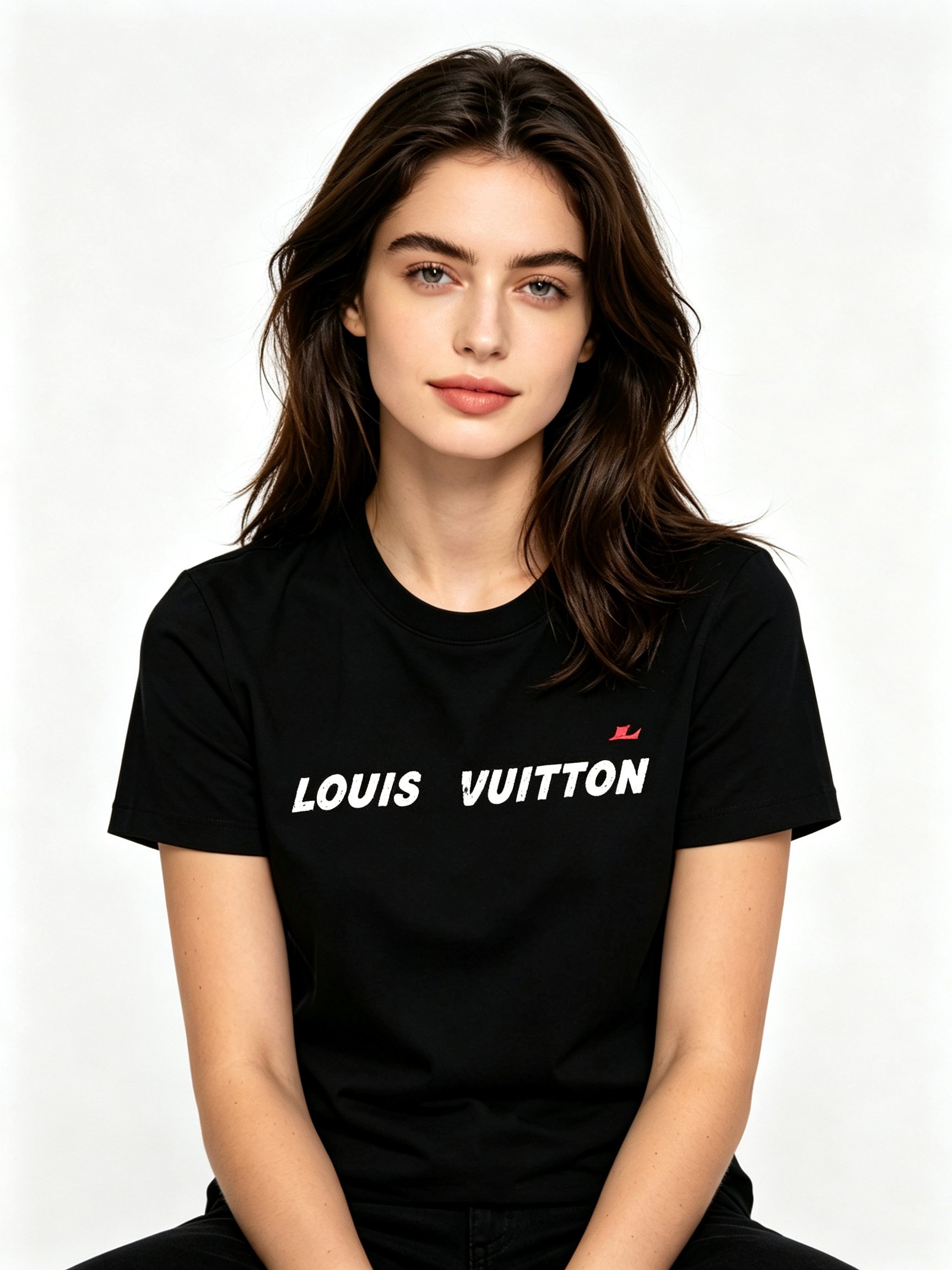 تيشيرت مطبوع بياقة دائرية وبقصة عادية أسود