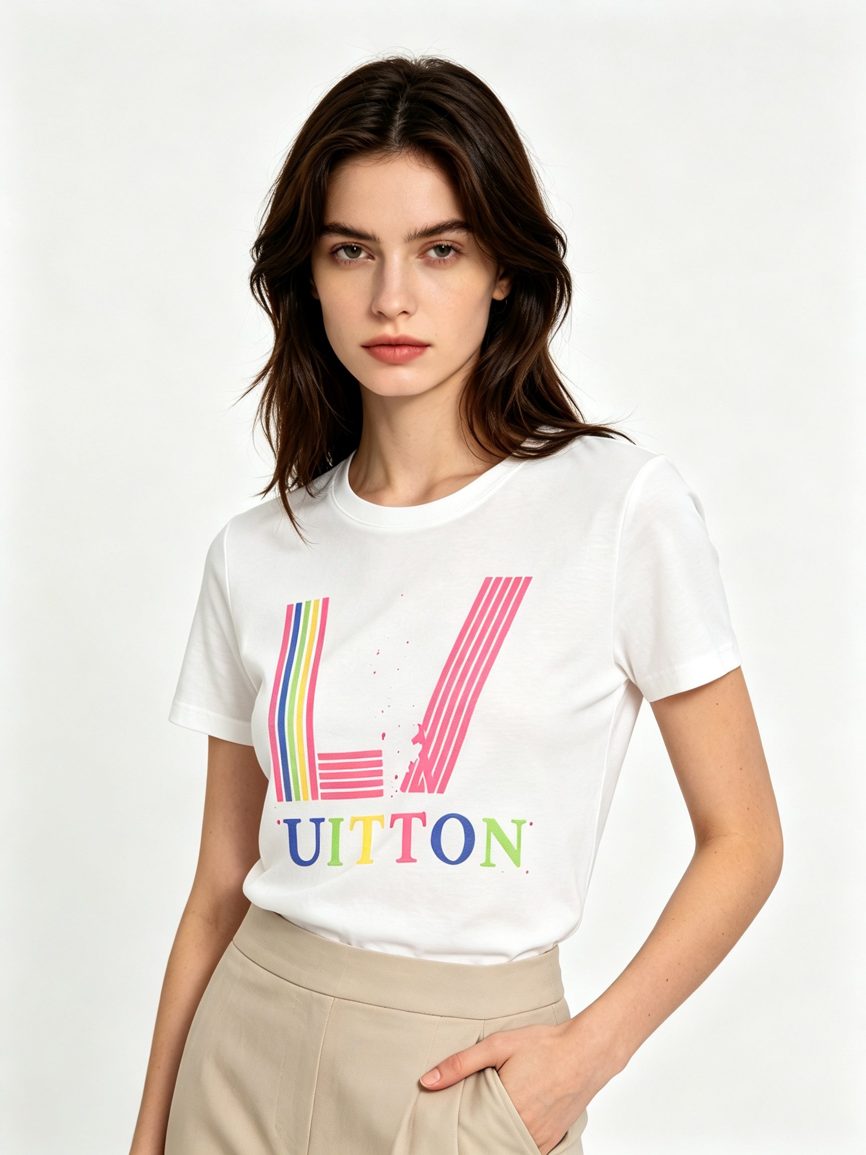White Printed Round Neck Regular T-Shirt