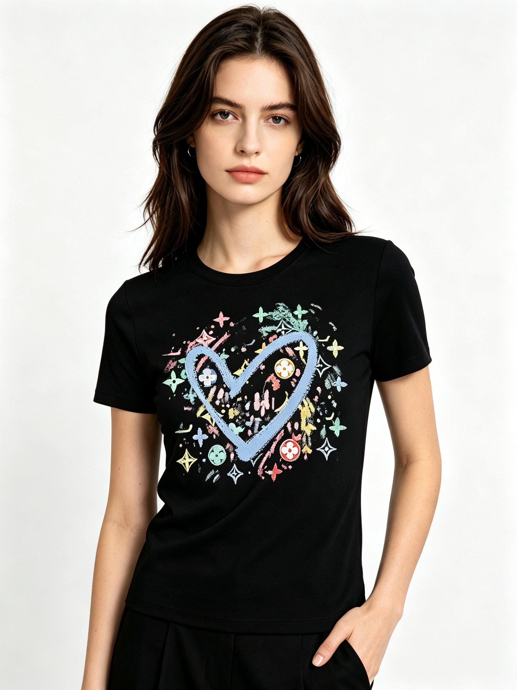 Black Printed Round Neck Regular T-Shirt