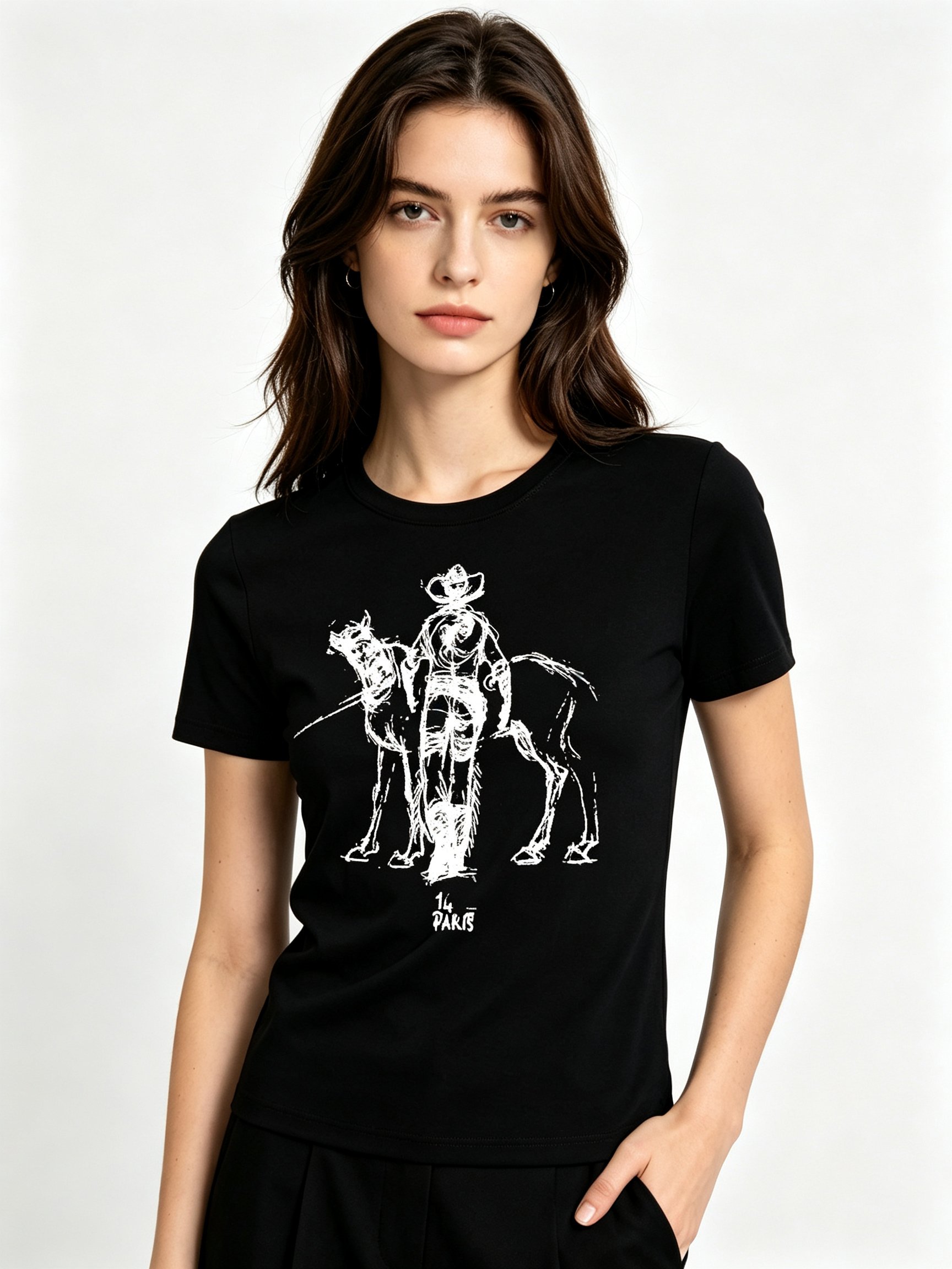 Black Printed Round Neck Regular T-Shirt