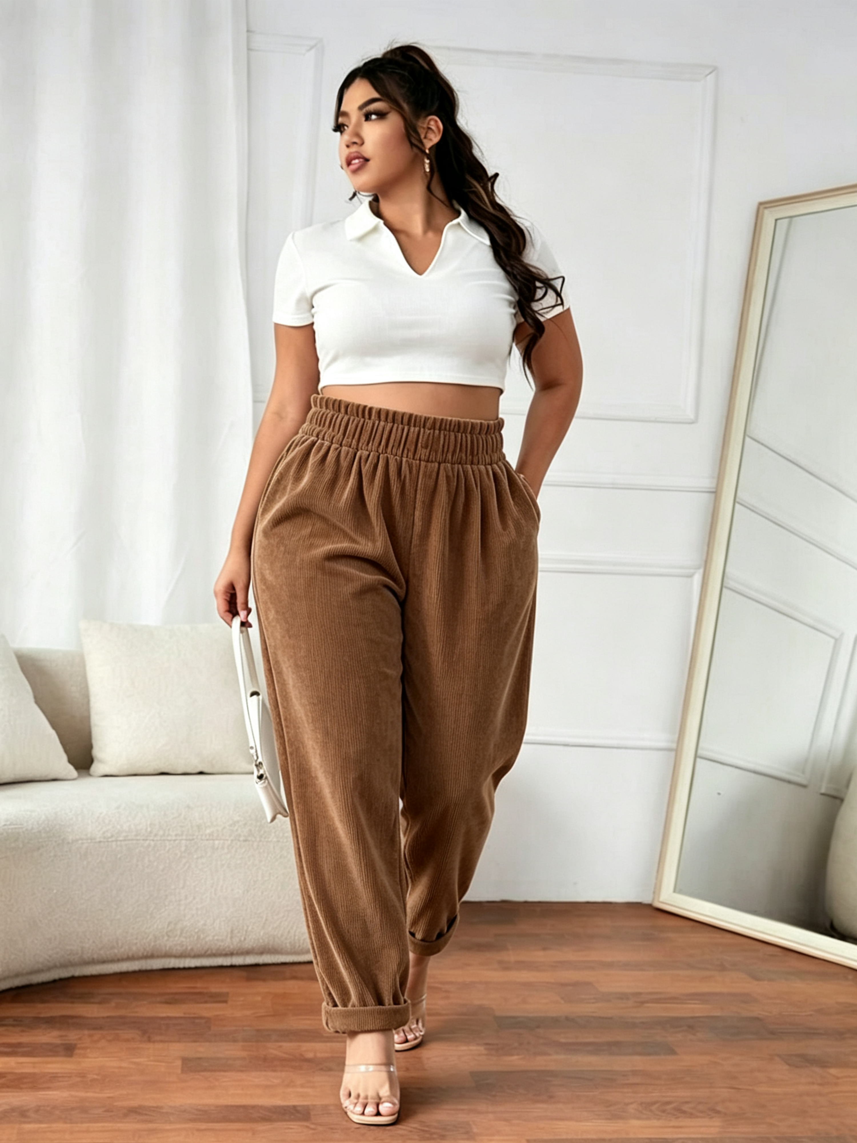 Brown Solid Straight Leg Trousers