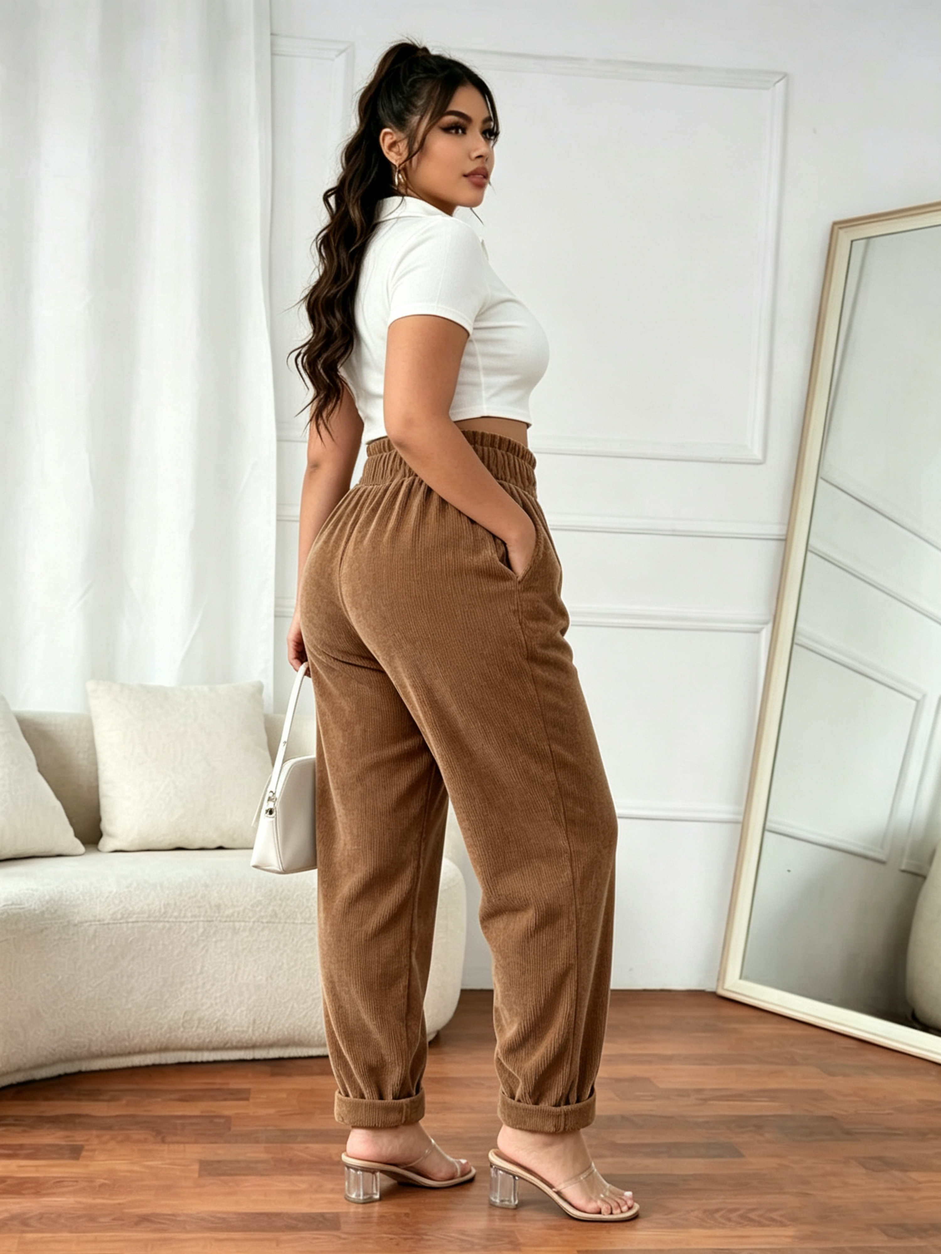 Brown Solid Straight Leg Trousers