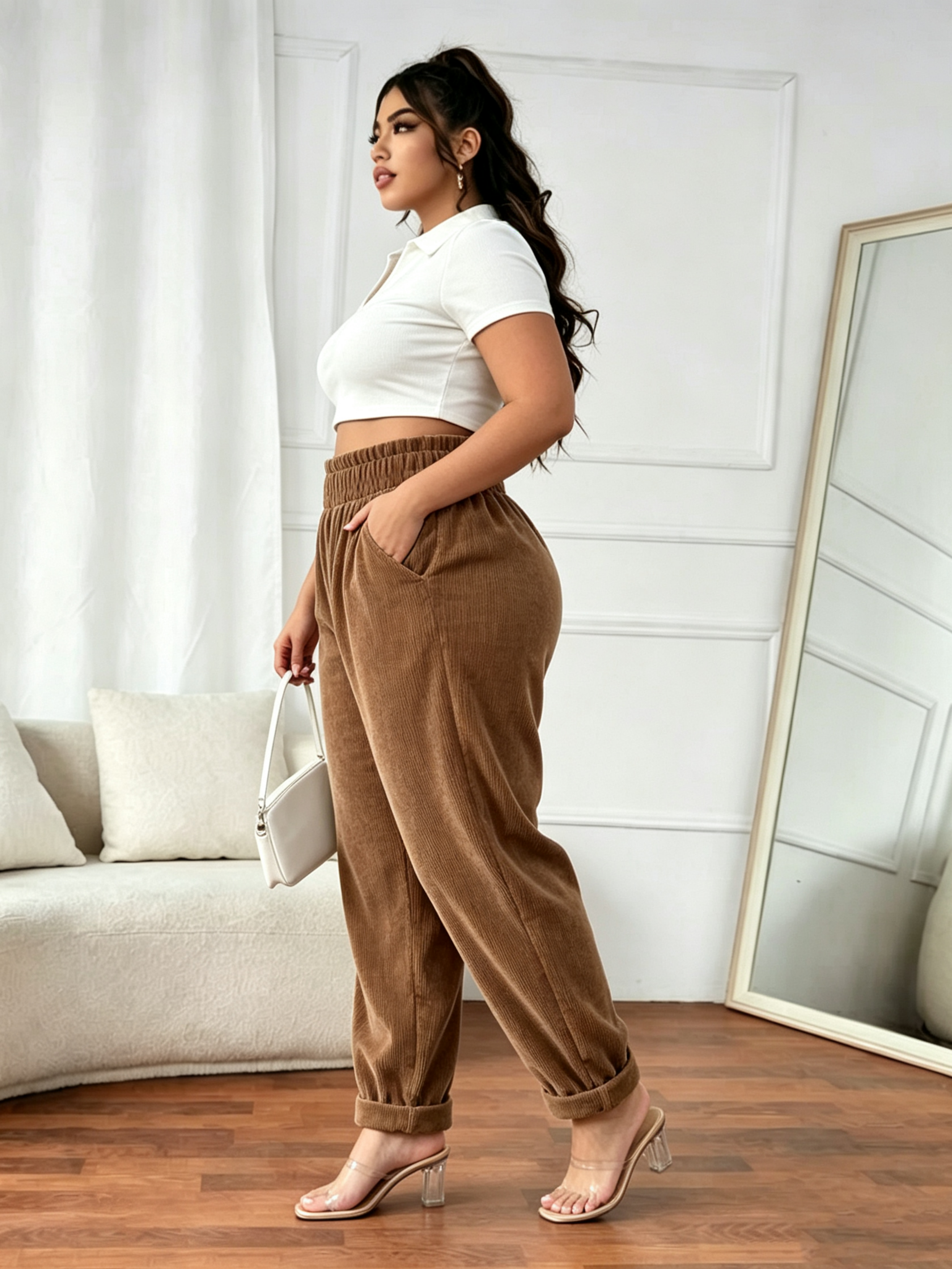 Brown Solid Straight Leg Trousers