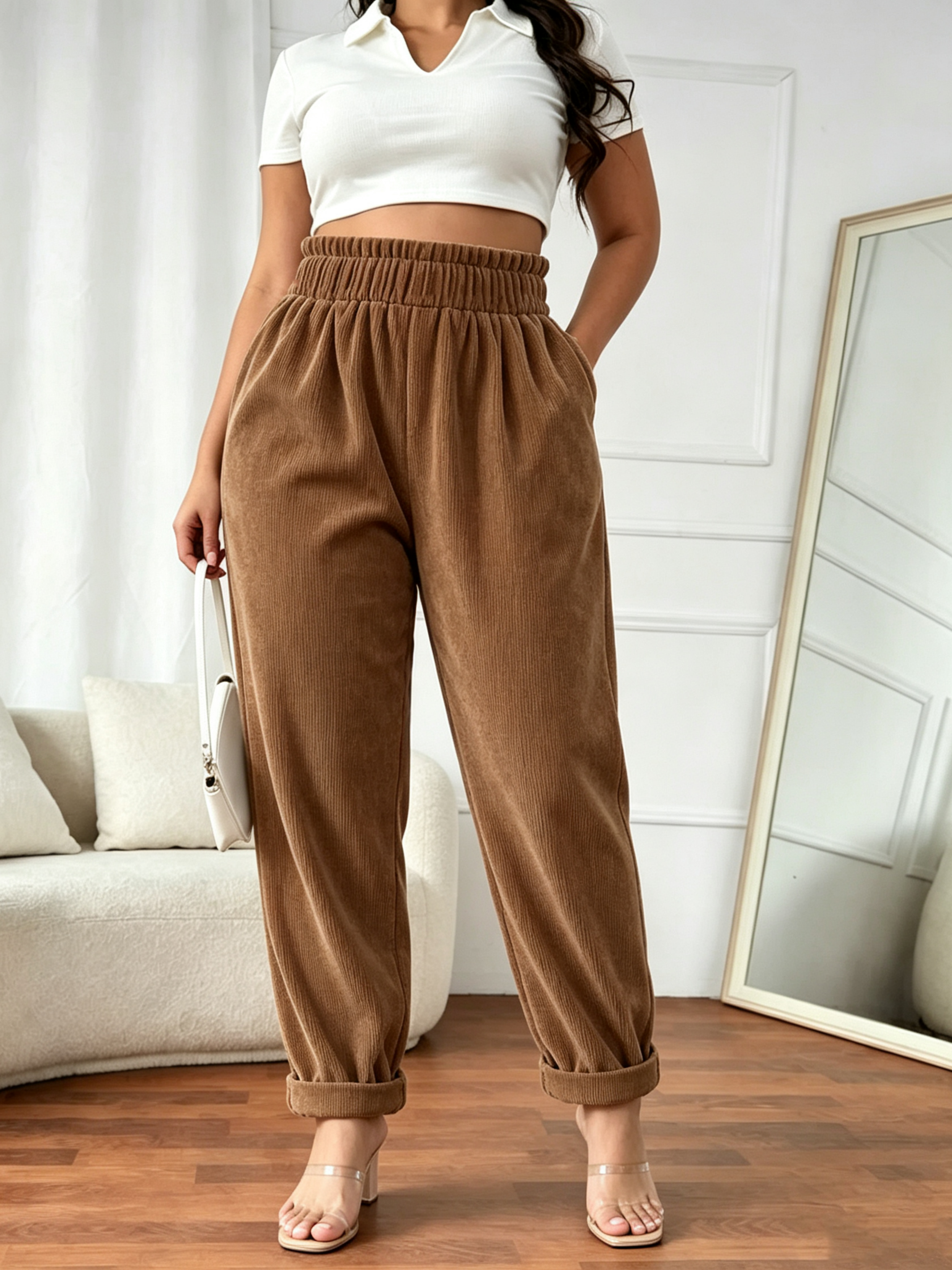 Brown Solid Straight Leg Trousers